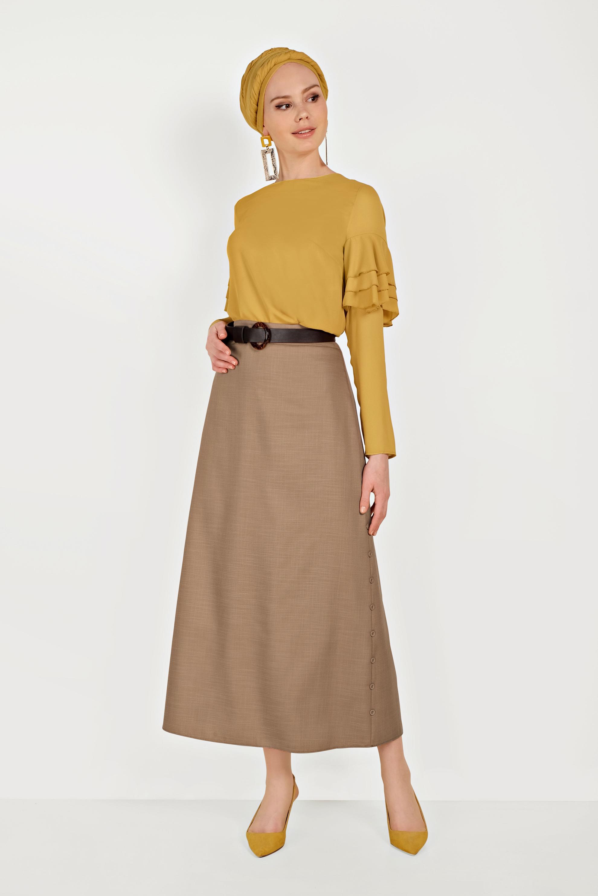 Tesettür giyim SARI KOLLARI VOLANLI BLUZ 40477