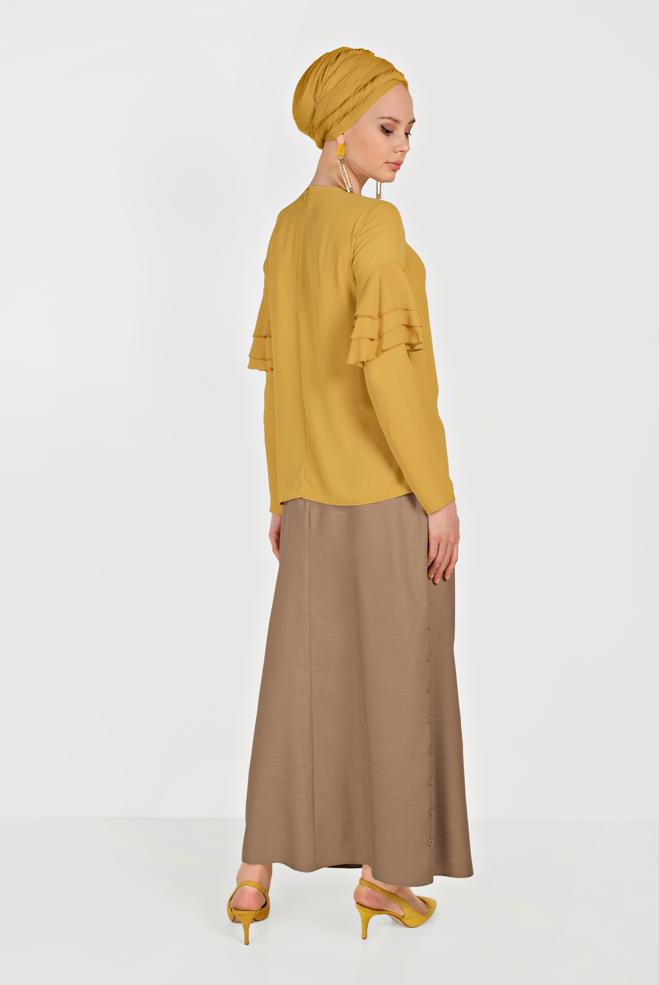 Tesettür giyim SARI KOLLARI VOLANLI BLUZ 40477 - ALVİNA