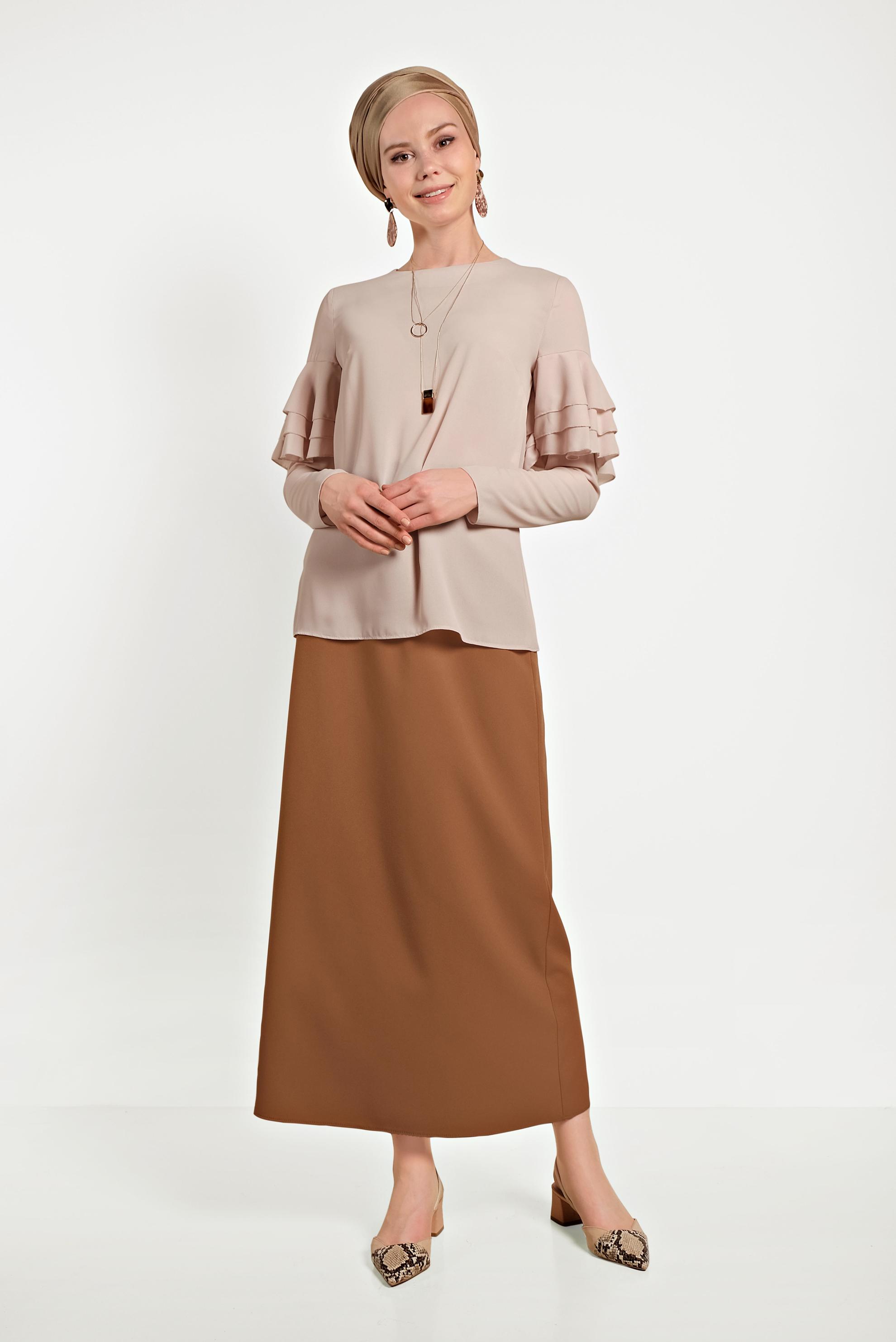 Tesettür giyim PUDRA KOLLARI VOLANLI BLUZ 40477