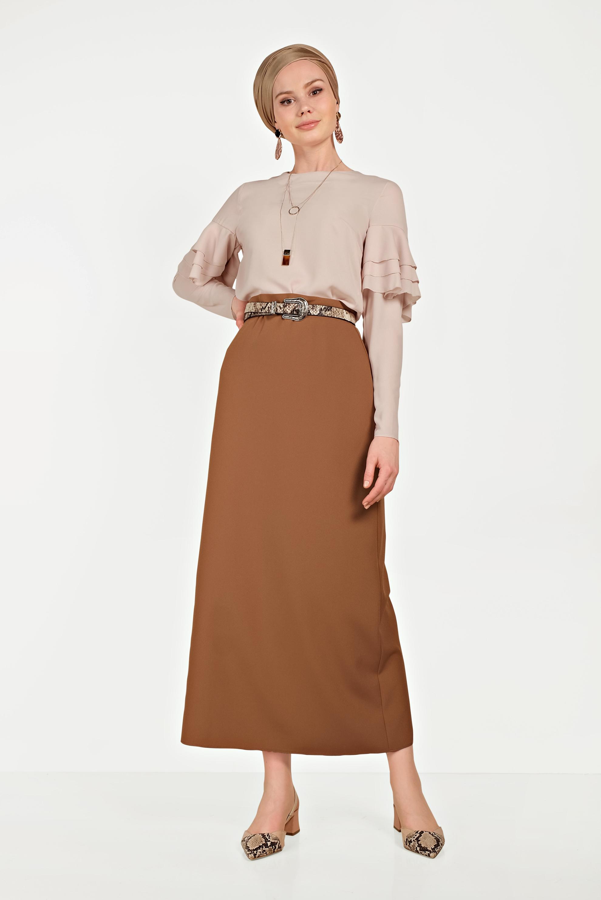 Tesettür giyim PUDRA KOLLARI VOLANLI BLUZ 40477