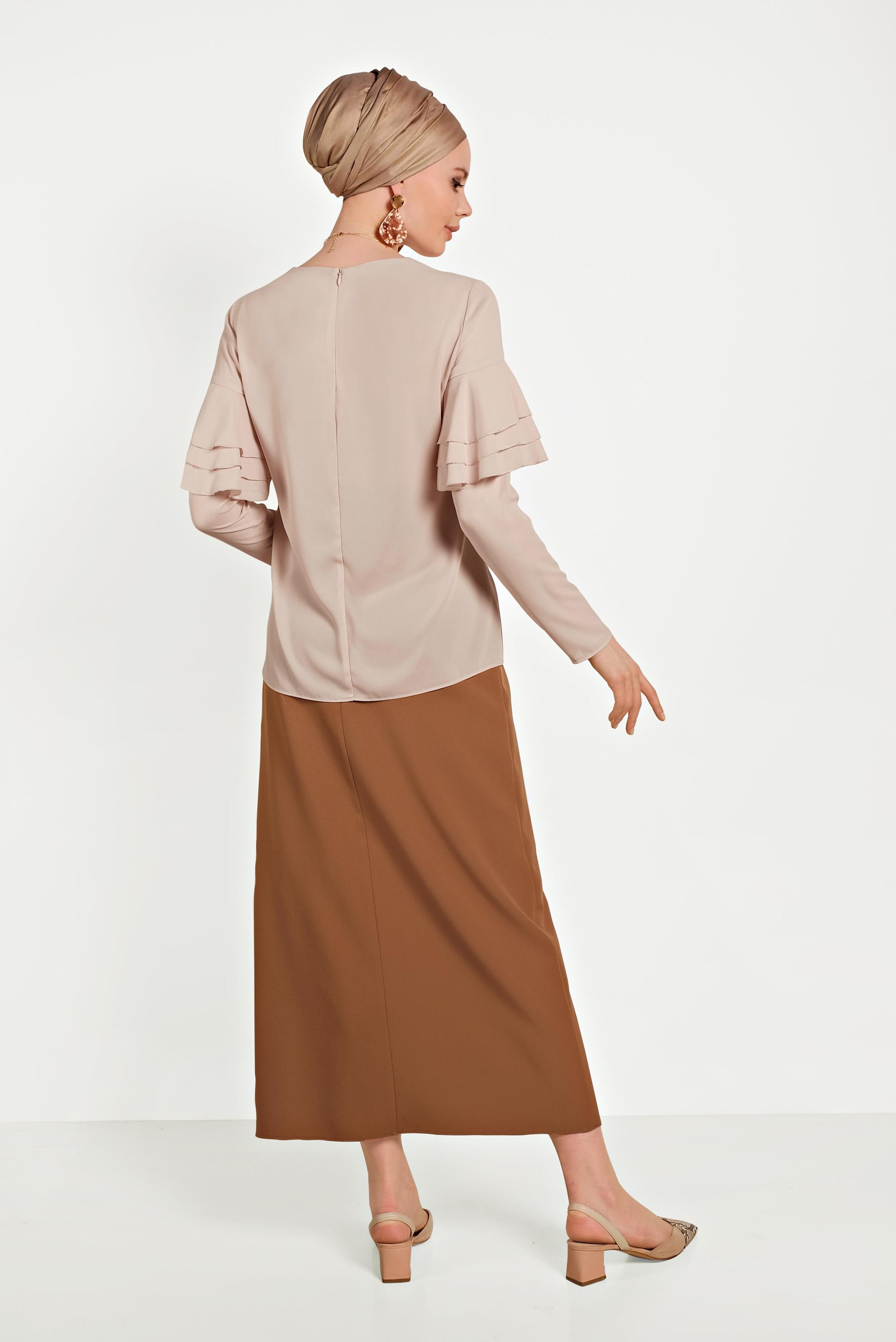 Tesettür giyim PUDRA KOLLARI VOLANLI BLUZ 40477