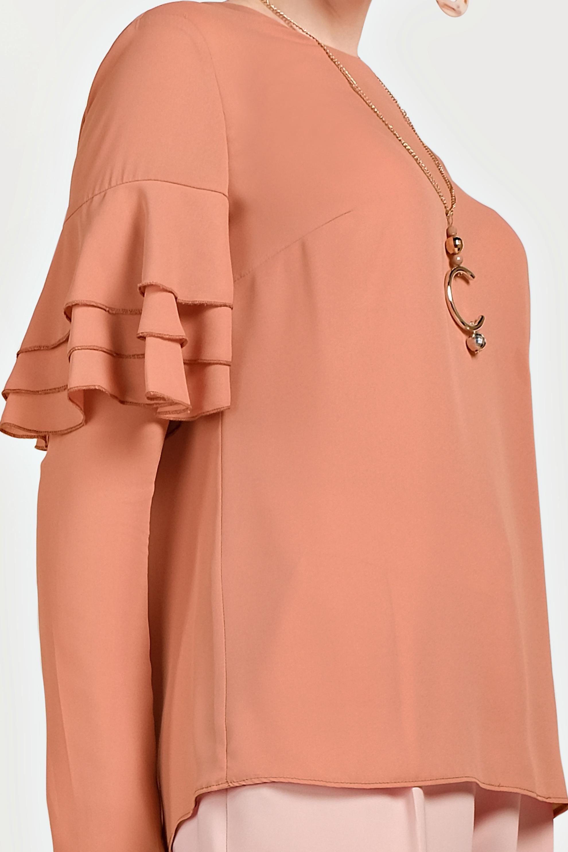 Tesettür giyim KAHVE KOLLARI VOLANLI BLUZ 40477