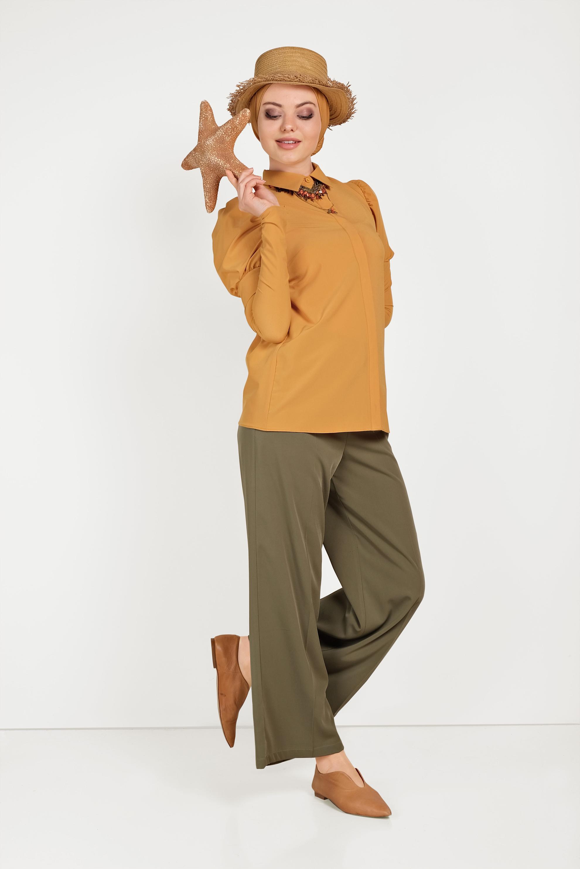 Hijab clothing YELLOW SMOCKED BLOUSE 40497 