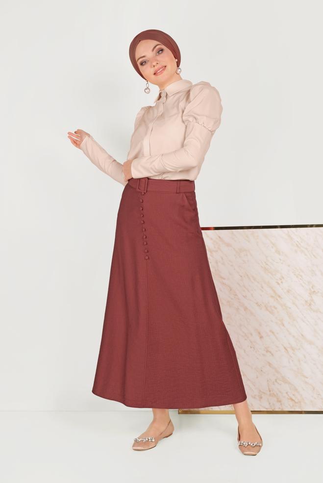 Tesettür giyim BEJ OMUZLARI BÜZGÜLÜ BLUZ 40497 - ALVİNA