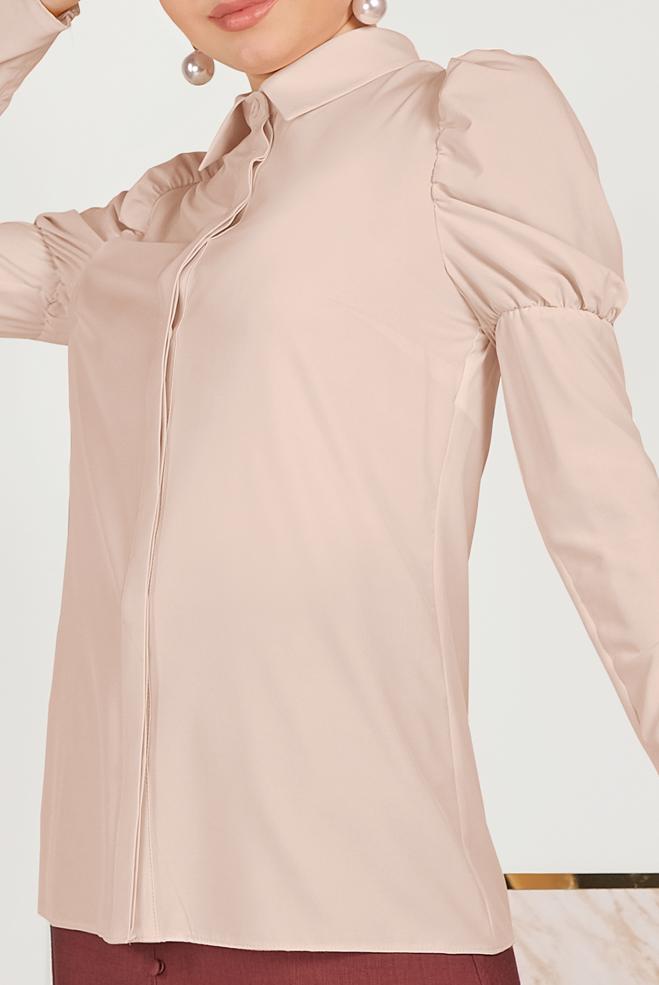 Tesettür giyim BEJ OMUZLARI BÜZGÜLÜ BLUZ 40497 - ALVİNA