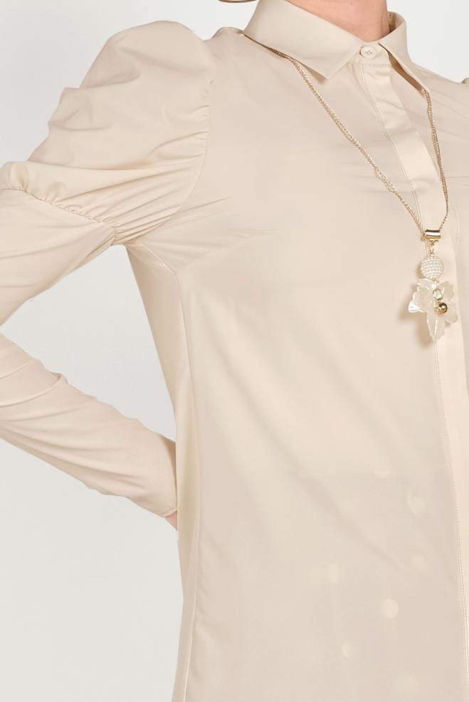 Tesettür giyim BEJ OMUZLARI BÜZGÜLÜ BLUZ 40497 - ALVİNA