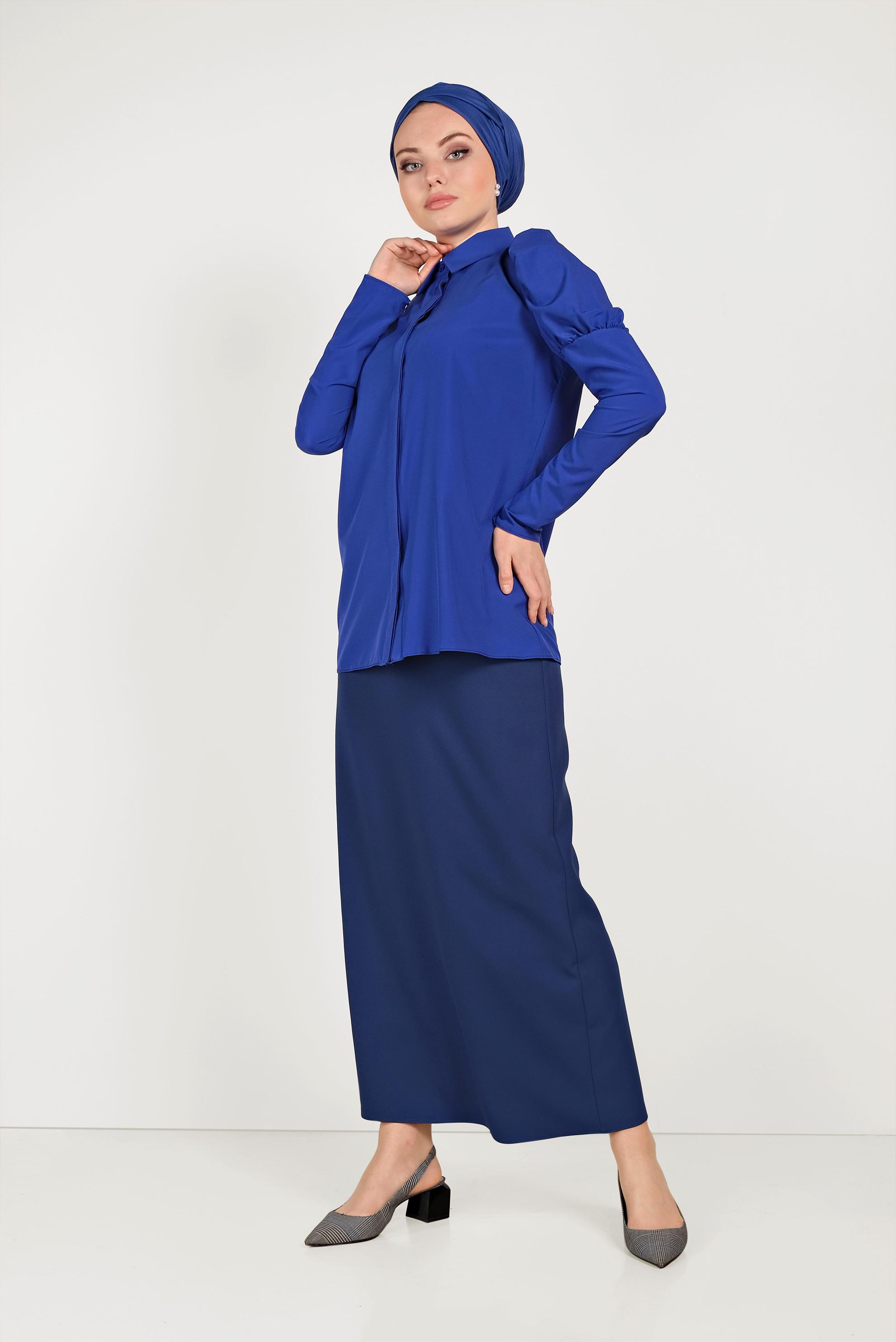 Hijab clothing NAVY BLUE SMOCKED BLOUSE 40497 