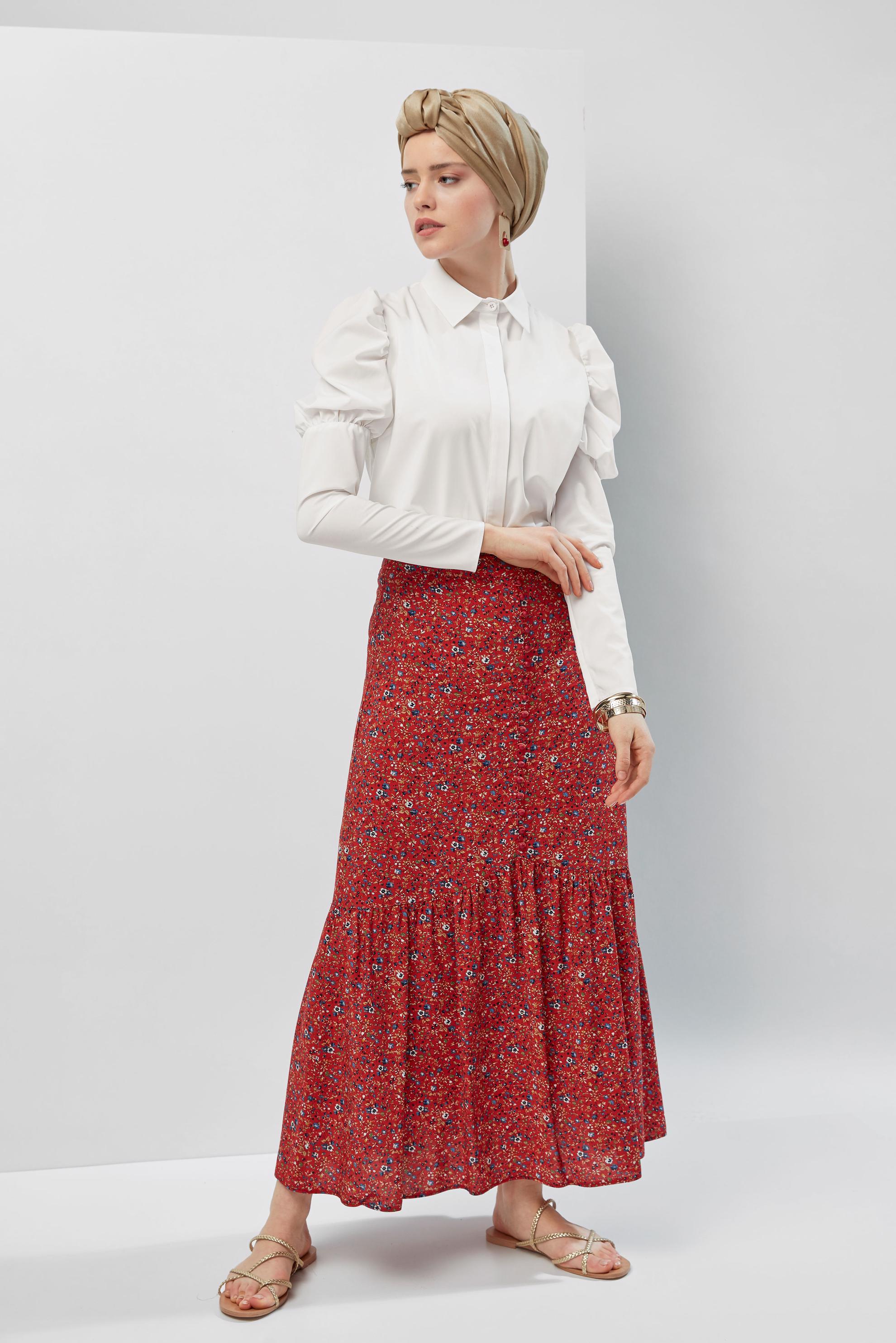 Tesettür giyim EKRU OMUZLARI BÜZGÜLÜ BLUZ 40497