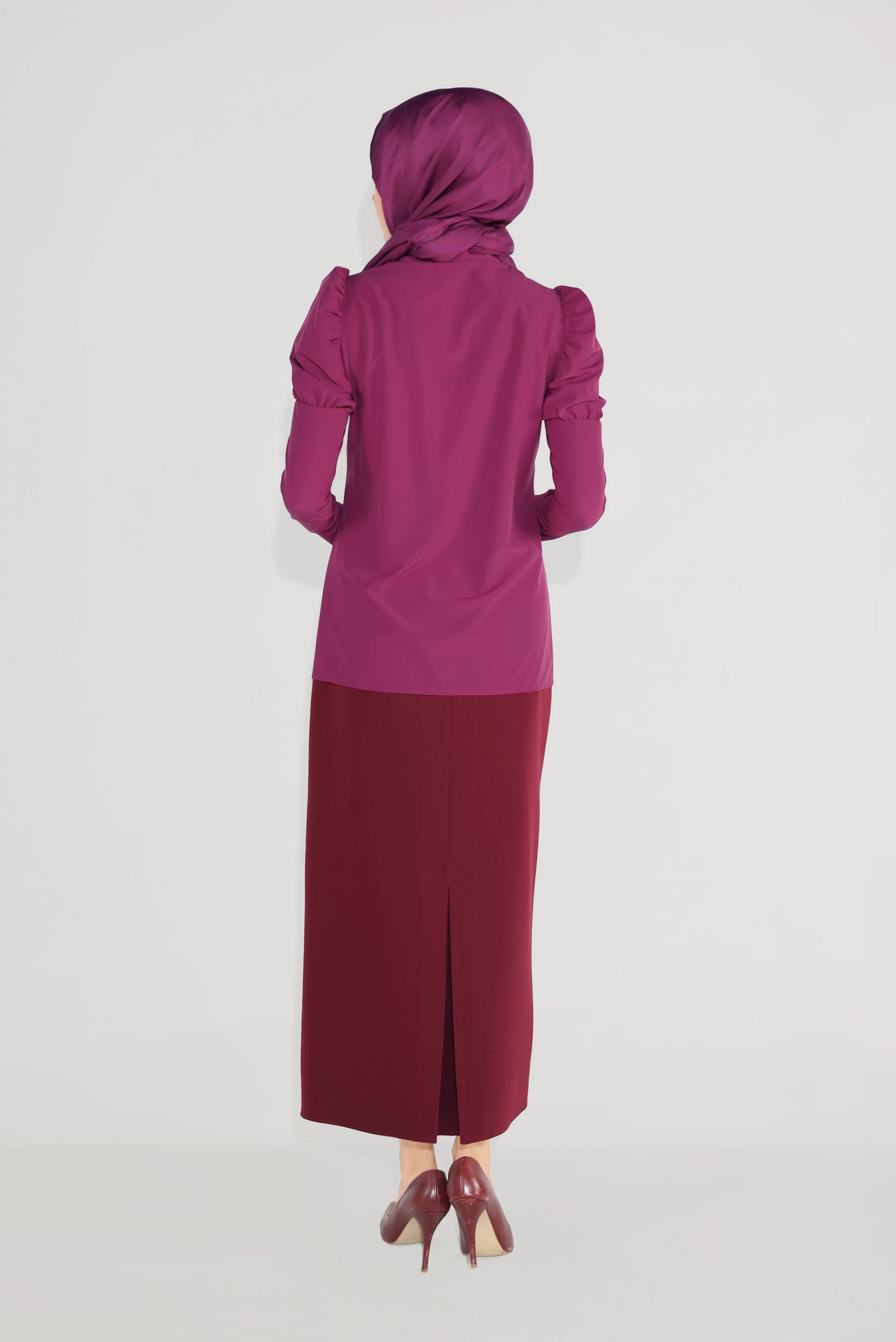 Tesettür giyim MOR OMUZLARI BÜZGÜLÜ BLUZ 40497