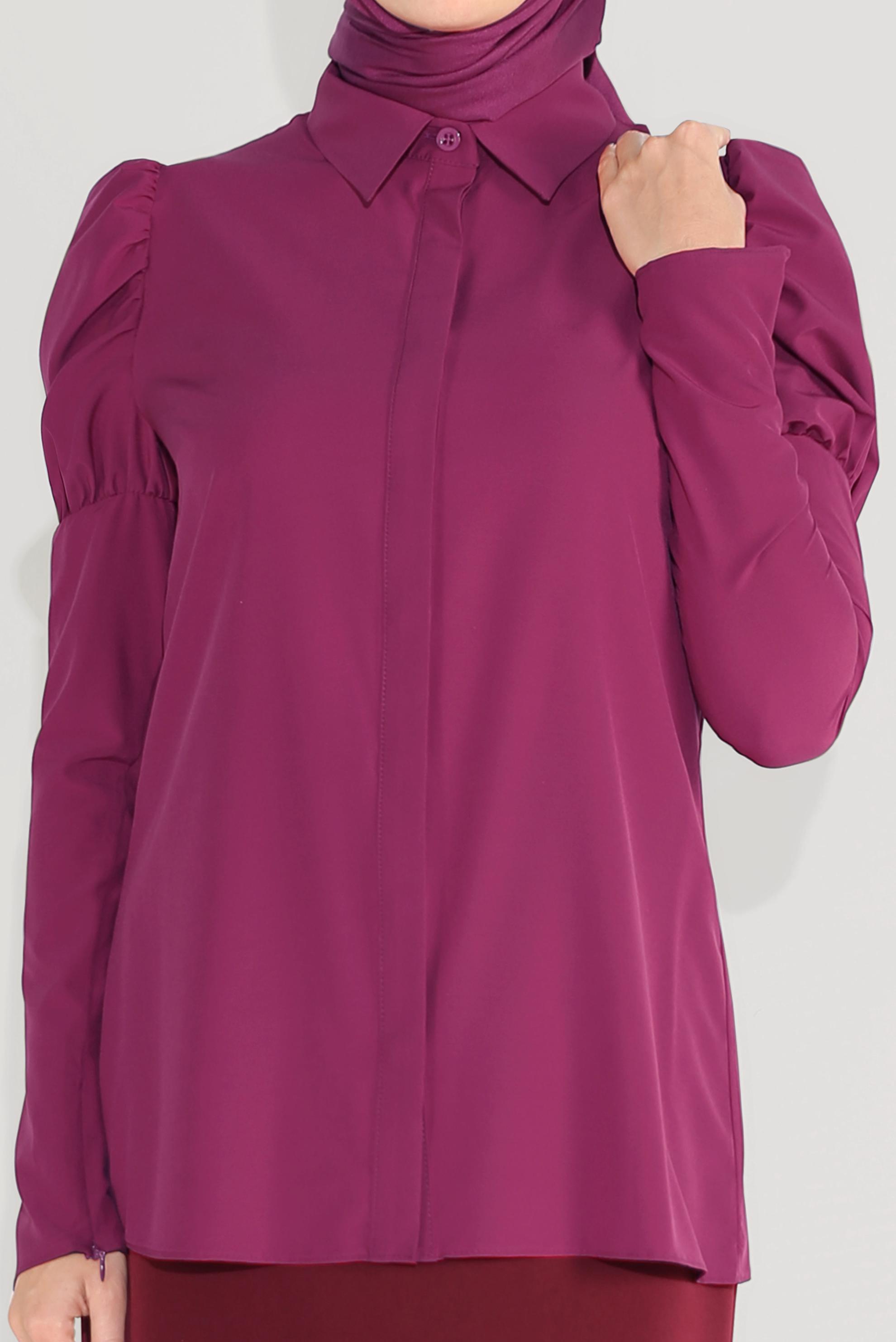 Tesettür giyim MOR OMUZLARI BÜZGÜLÜ BLUZ 40497