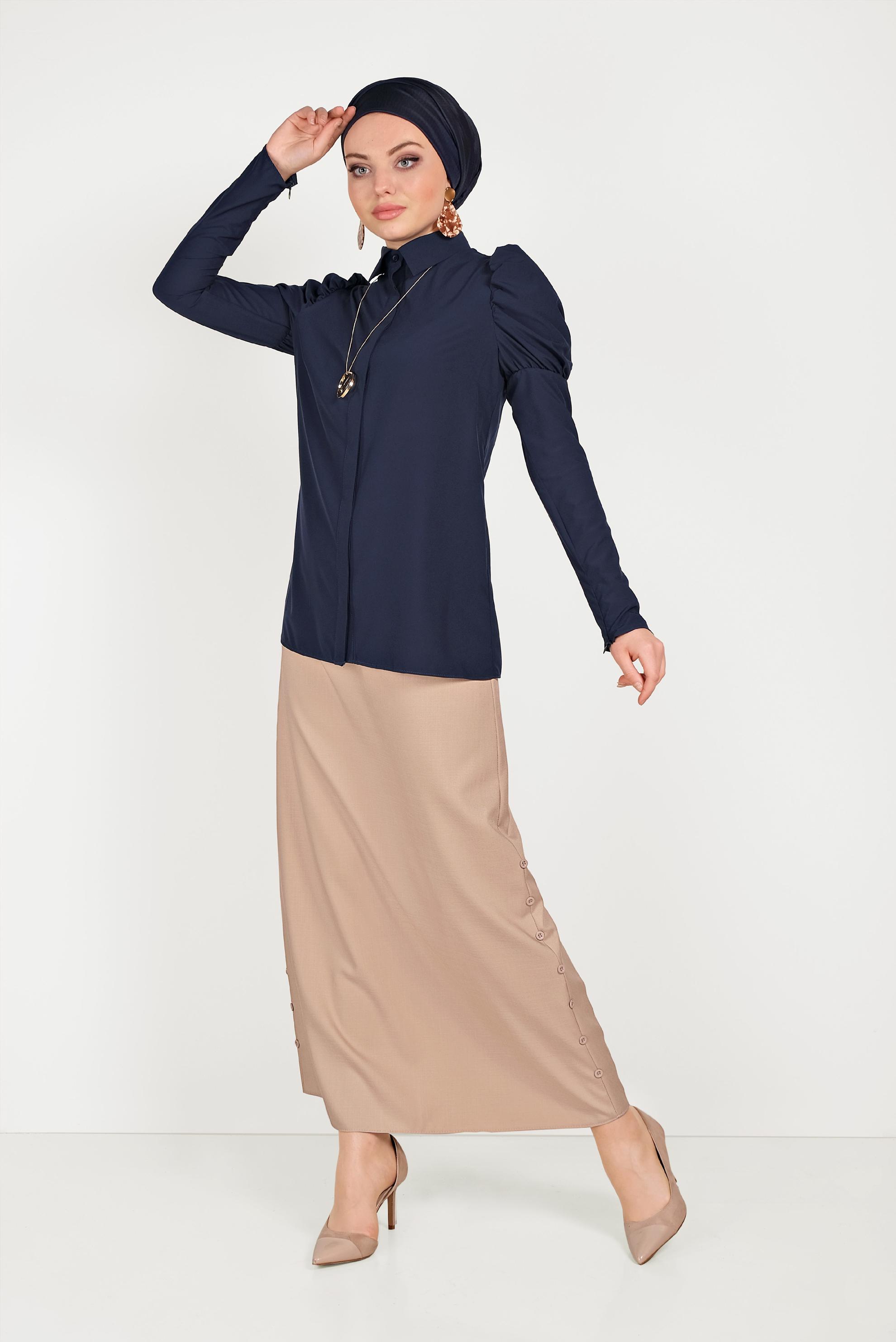 Hijab clothing NAVY BLUE SMOCKED BLOUSE 40497 
