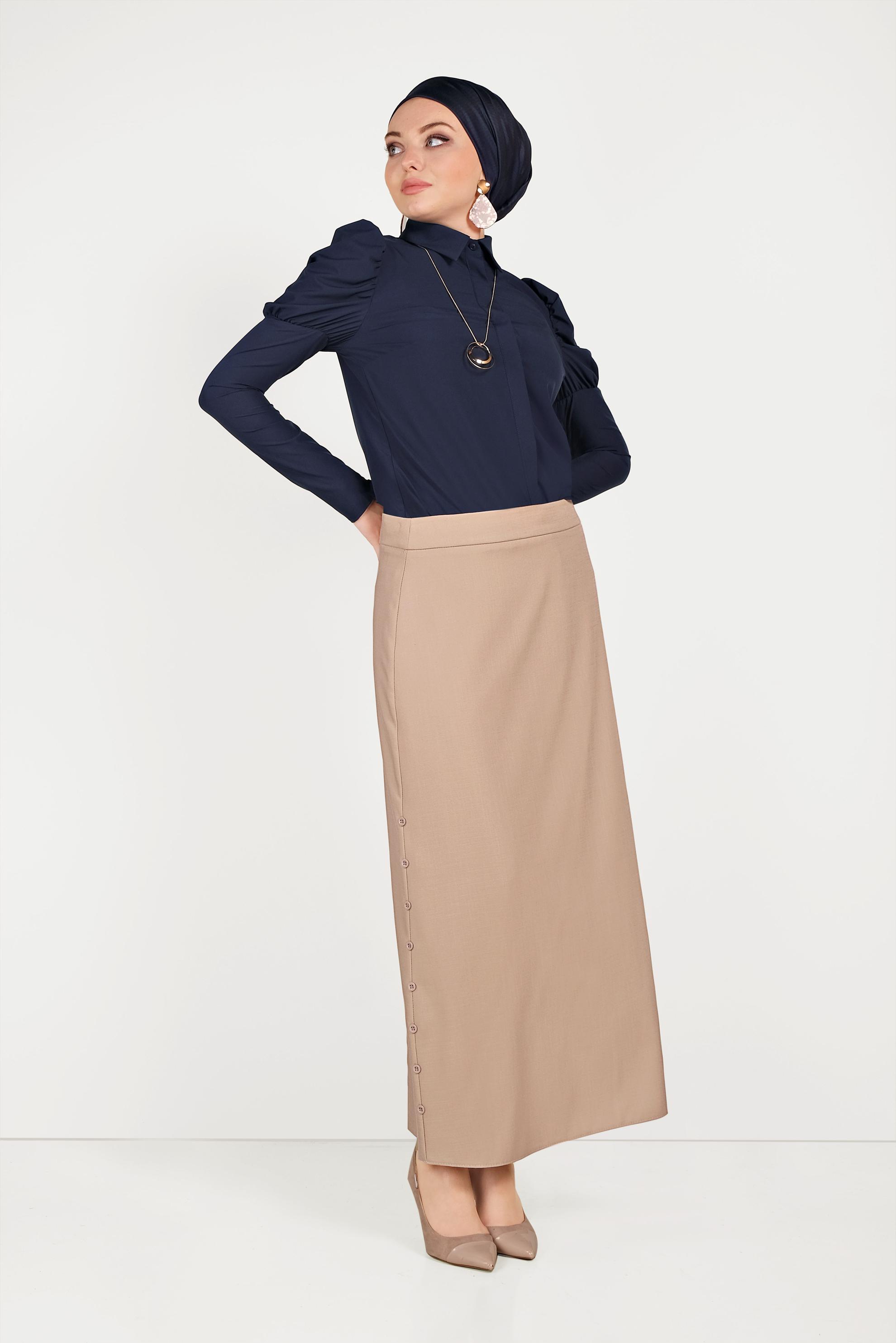 Hijab clothing NAVY BLUE SMOCKED BLOUSE 40497 