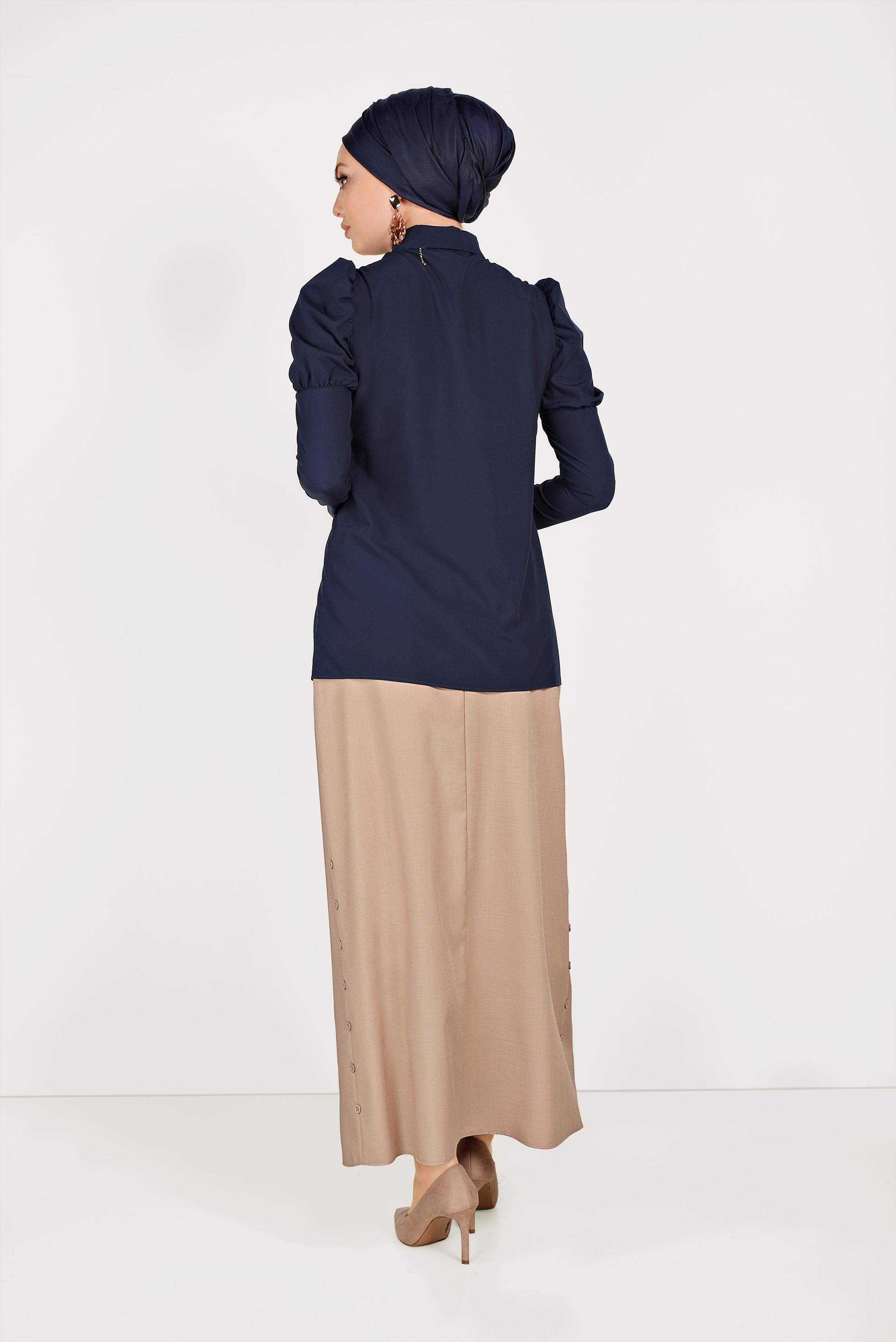 Hijab clothing NAVY BLUE SMOCKED BLOUSE 40497 