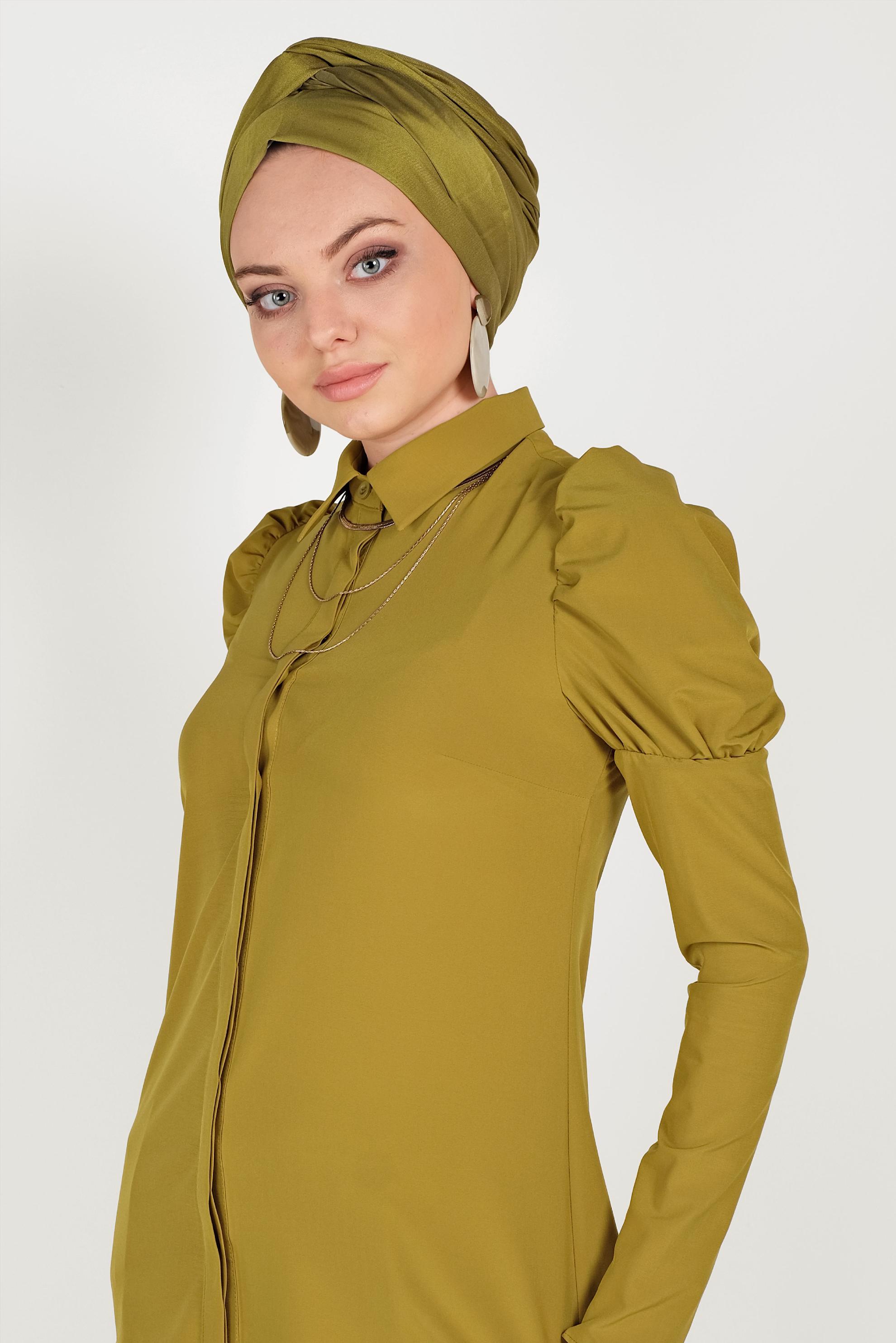 Hijab clothing GREEN SMOCKED BLOUSE 40497 