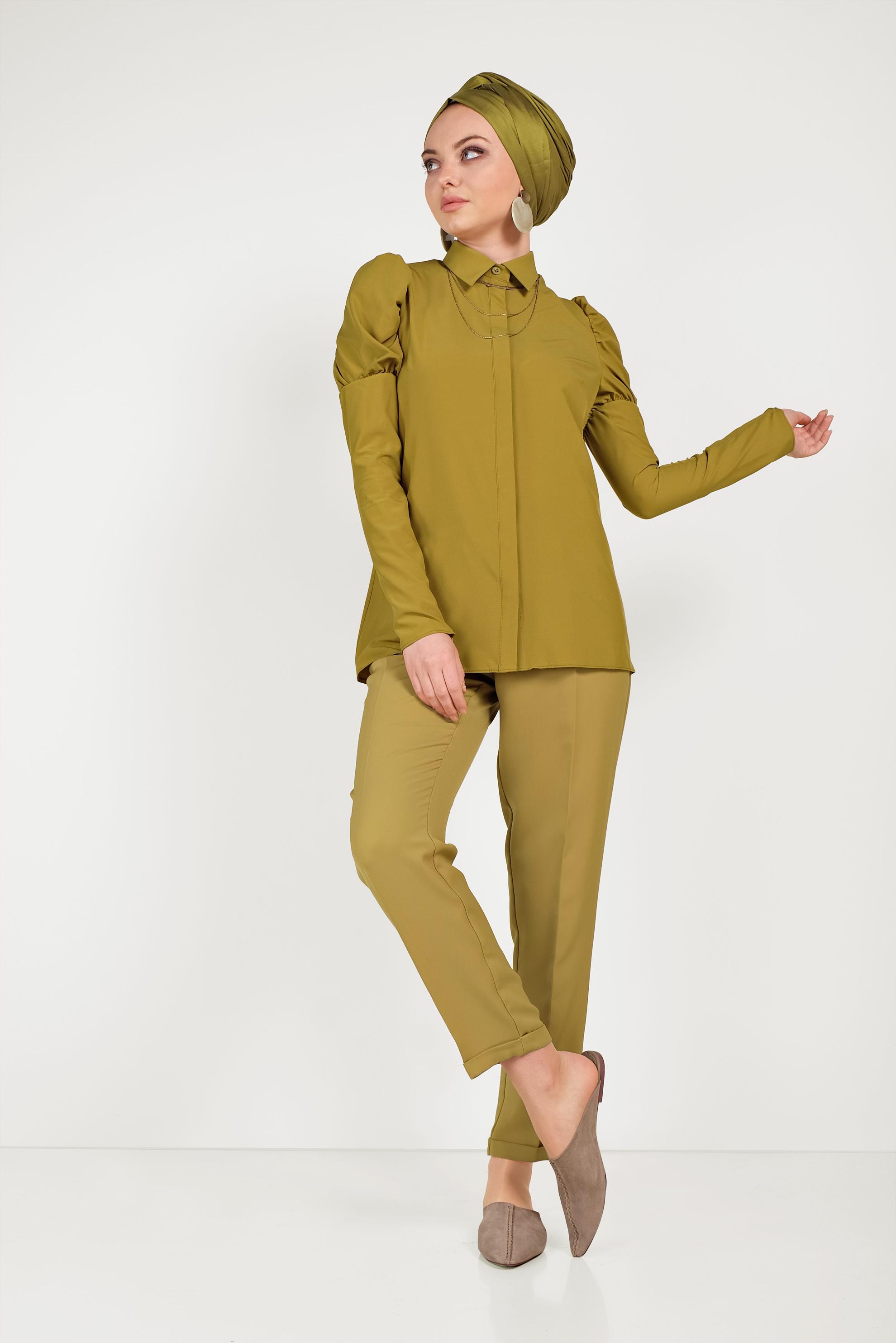 Hijab clothing GREEN SMOCKED BLOUSE 40497 