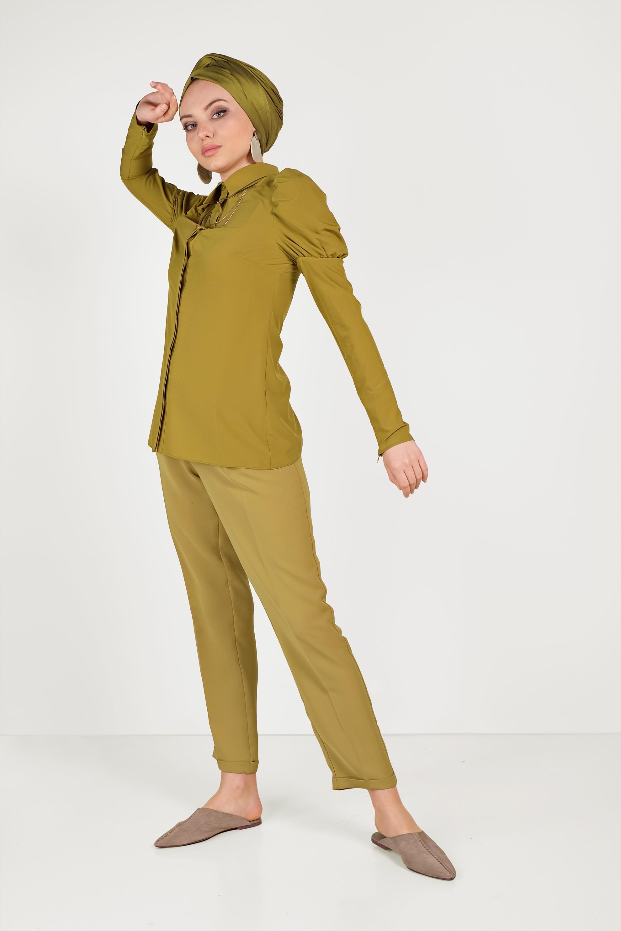 Hijab clothing GREEN SMOCKED BLOUSE 40497 