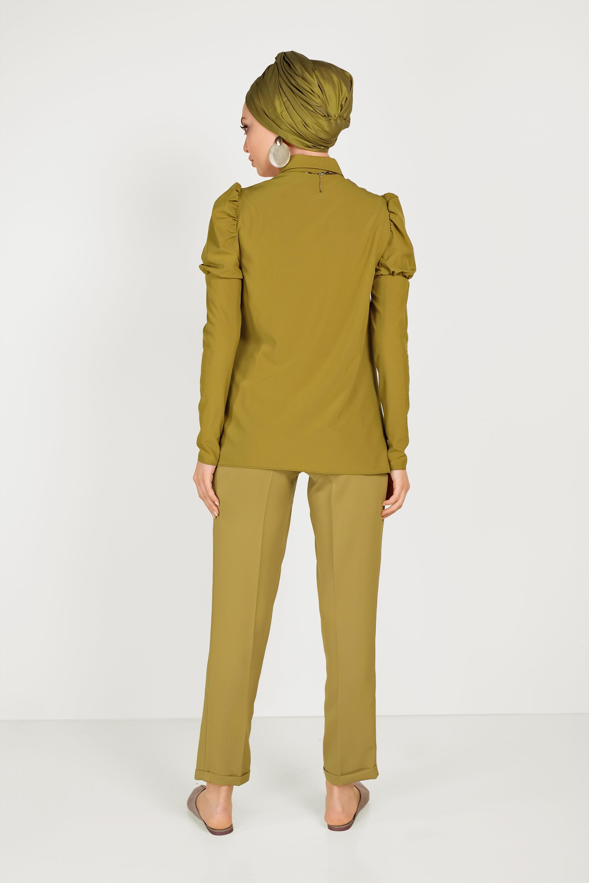 Hijab clothing GREEN SMOCKED BLOUSE 40497 