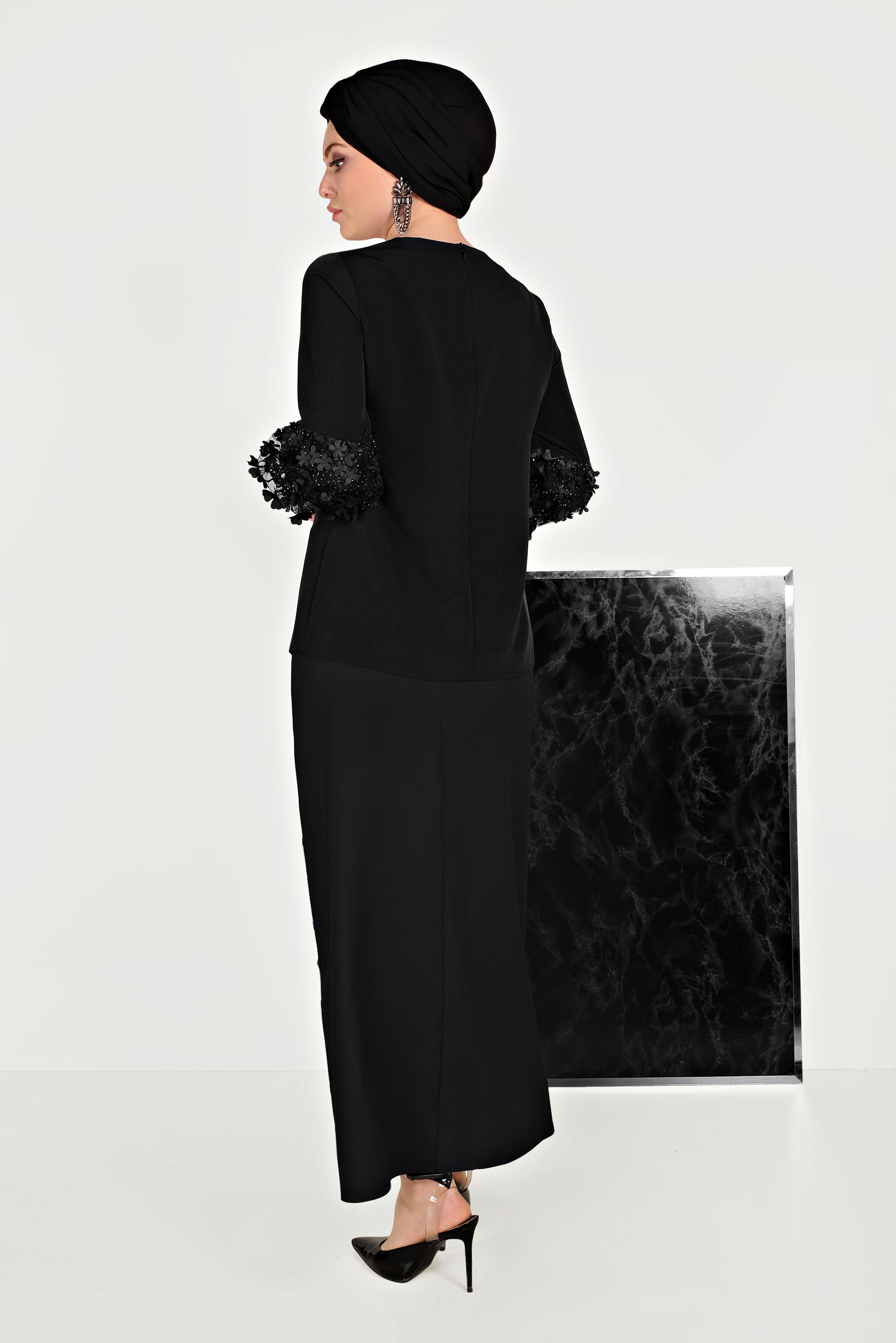 Hijab clothing BLACK FLOWER DETAIL BLOUSE 40532 