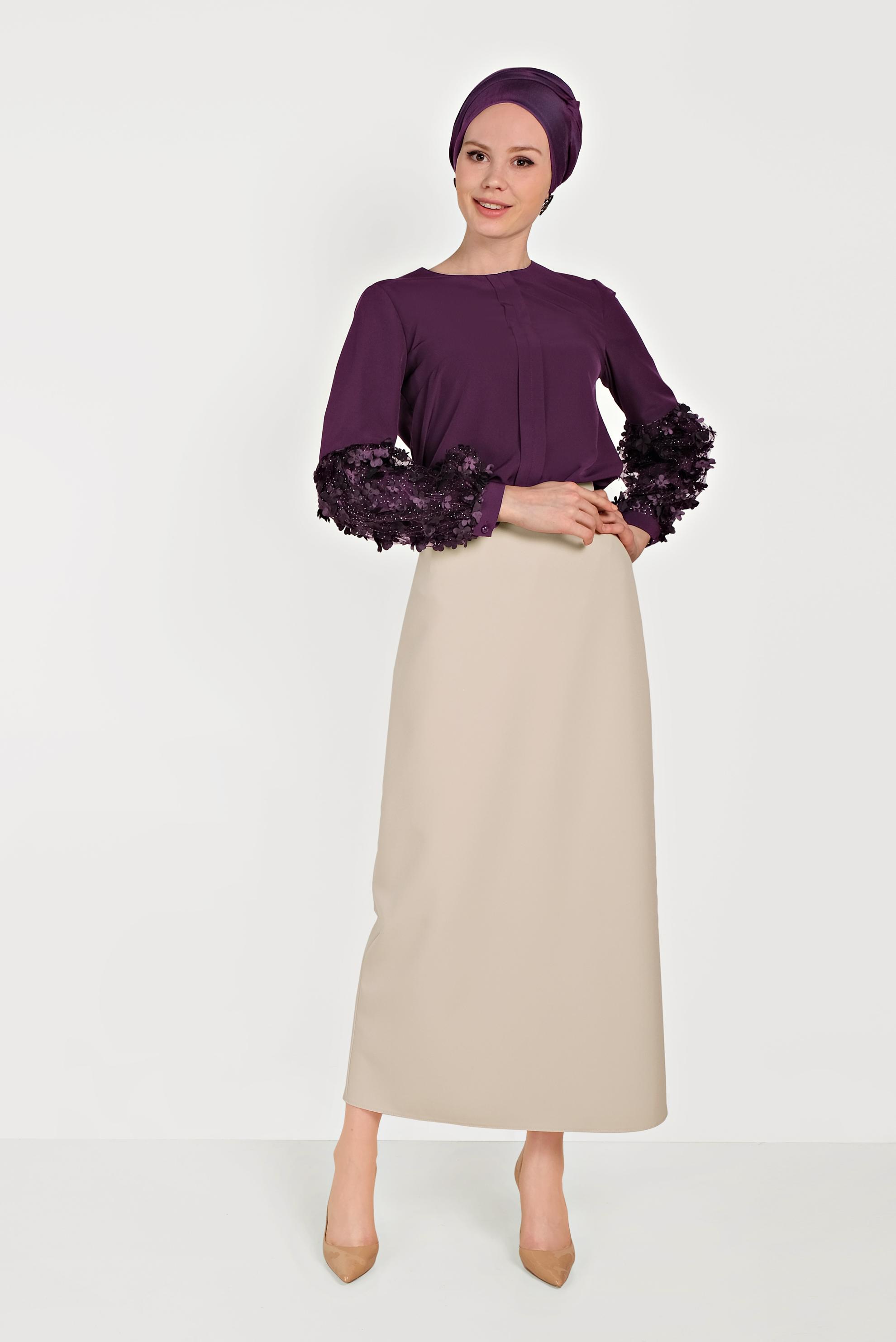 Hijab clothing PURPLE FLOWER DETAIL BLOUSE 40532 