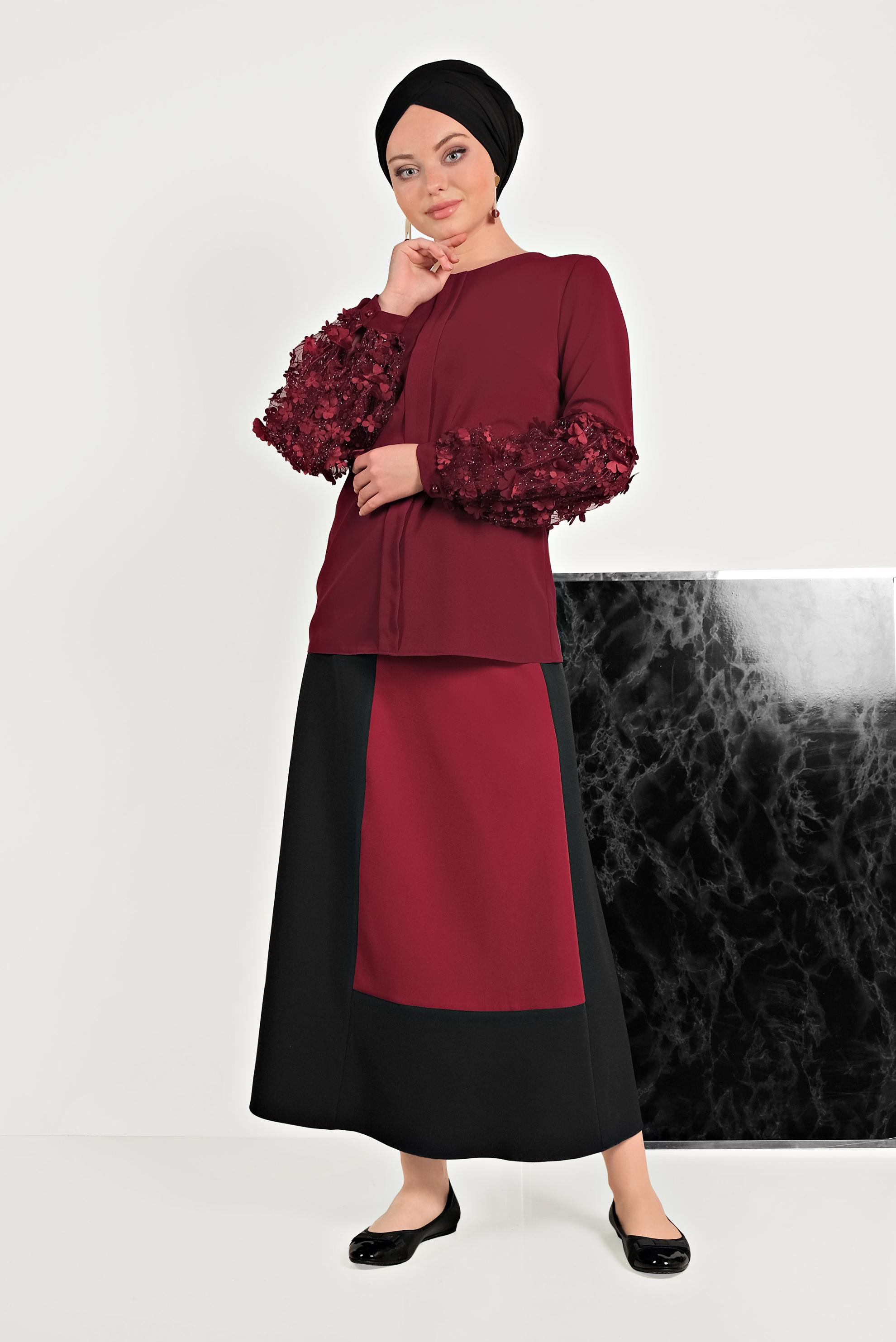 Hijab clothing CLARET RED FLOWER DETAIL BLOUSE 40532 