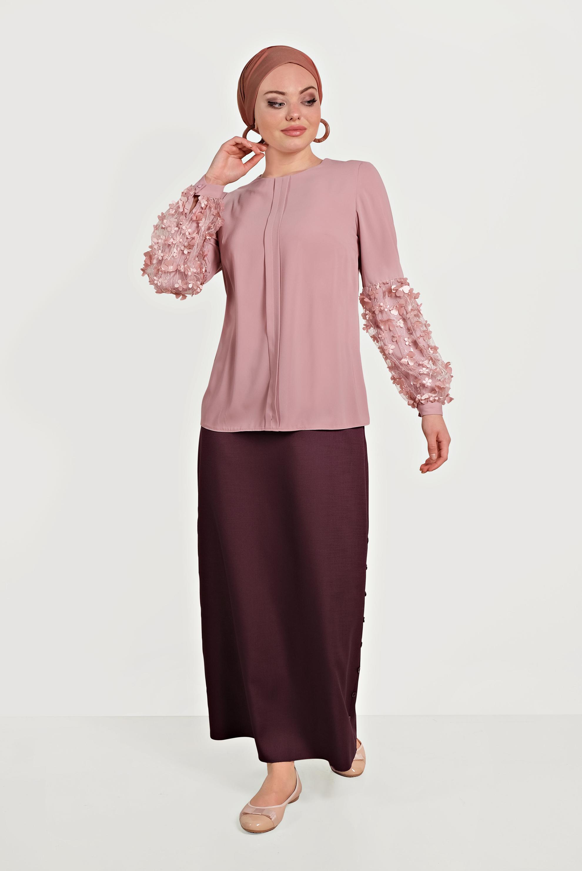 Hijab clothing PINK FLOWER DETAIL BLOUSE 40532 