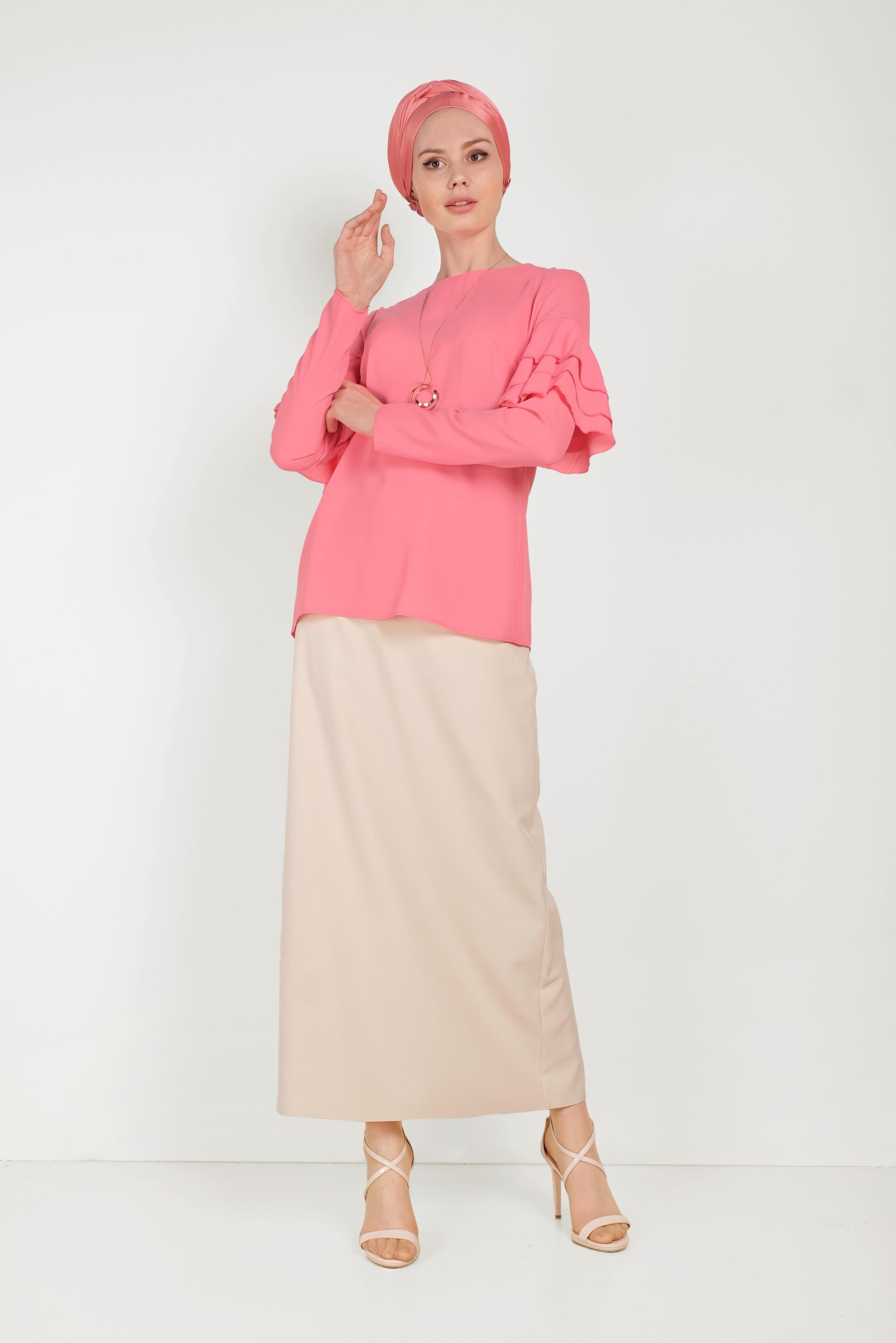 Hijab clothing PINK RUFFLED CHIFFON BLOUSE 40539