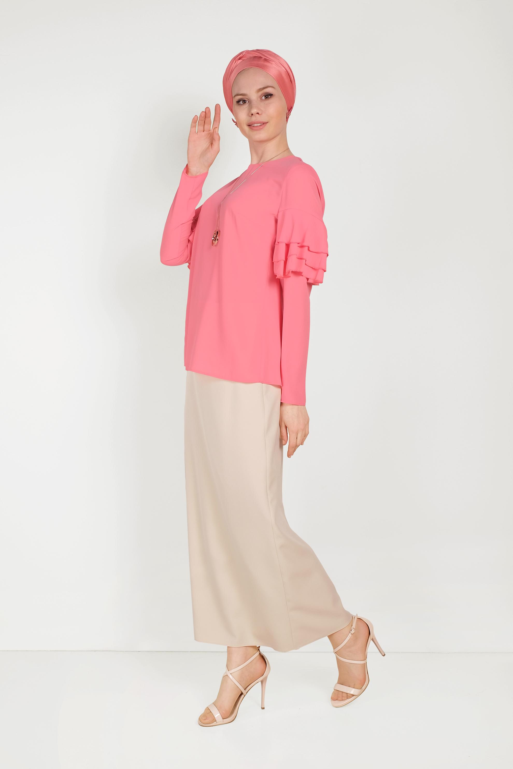 Hijab clothing PINK RUFFLED CHIFFON BLOUSE 40539
