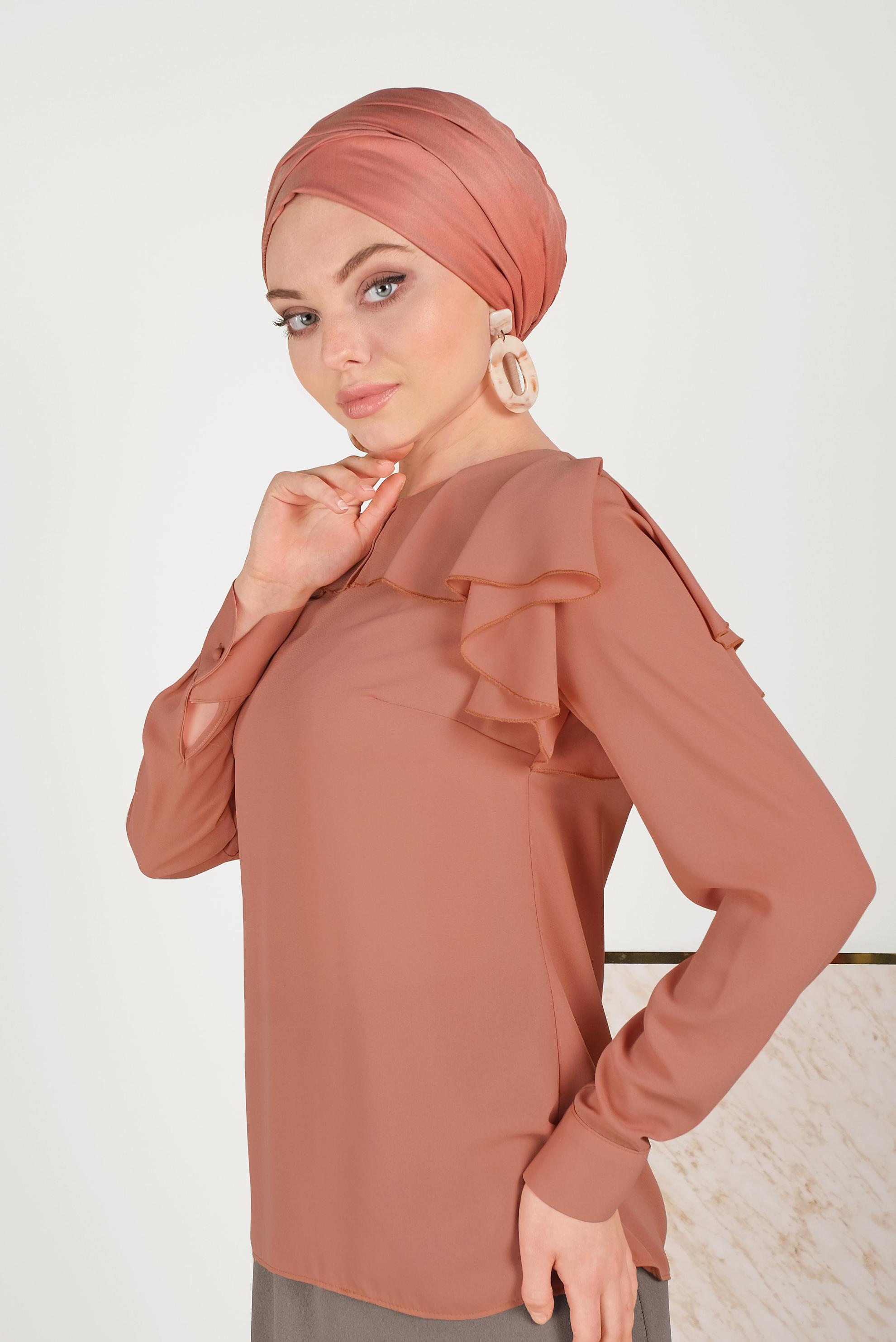 Hijab clothing BROWN RUFFLED CHIFFON BLOUSE 40539