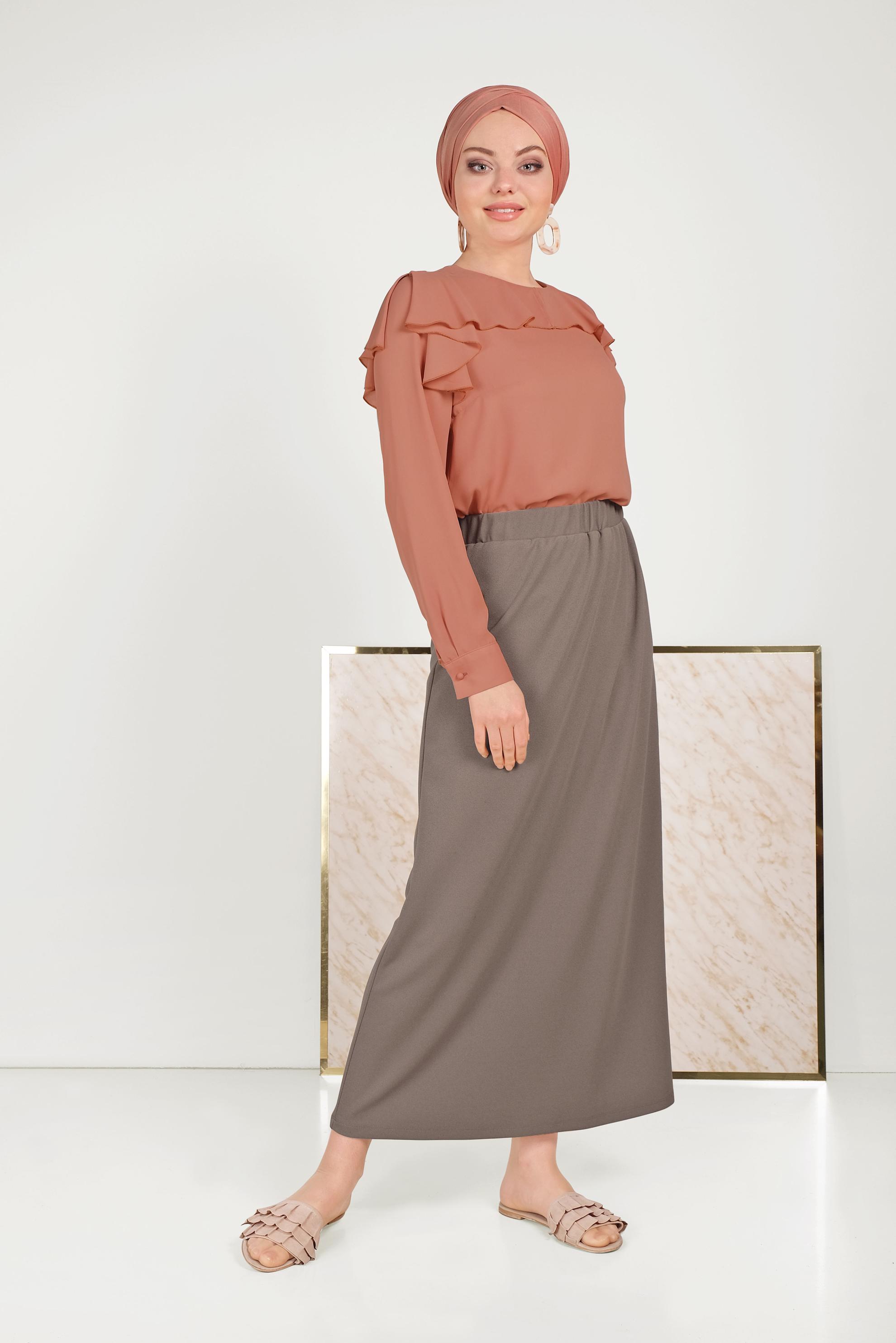 Hijab clothing BROWN RUFFLED CHIFFON BLOUSE 40539