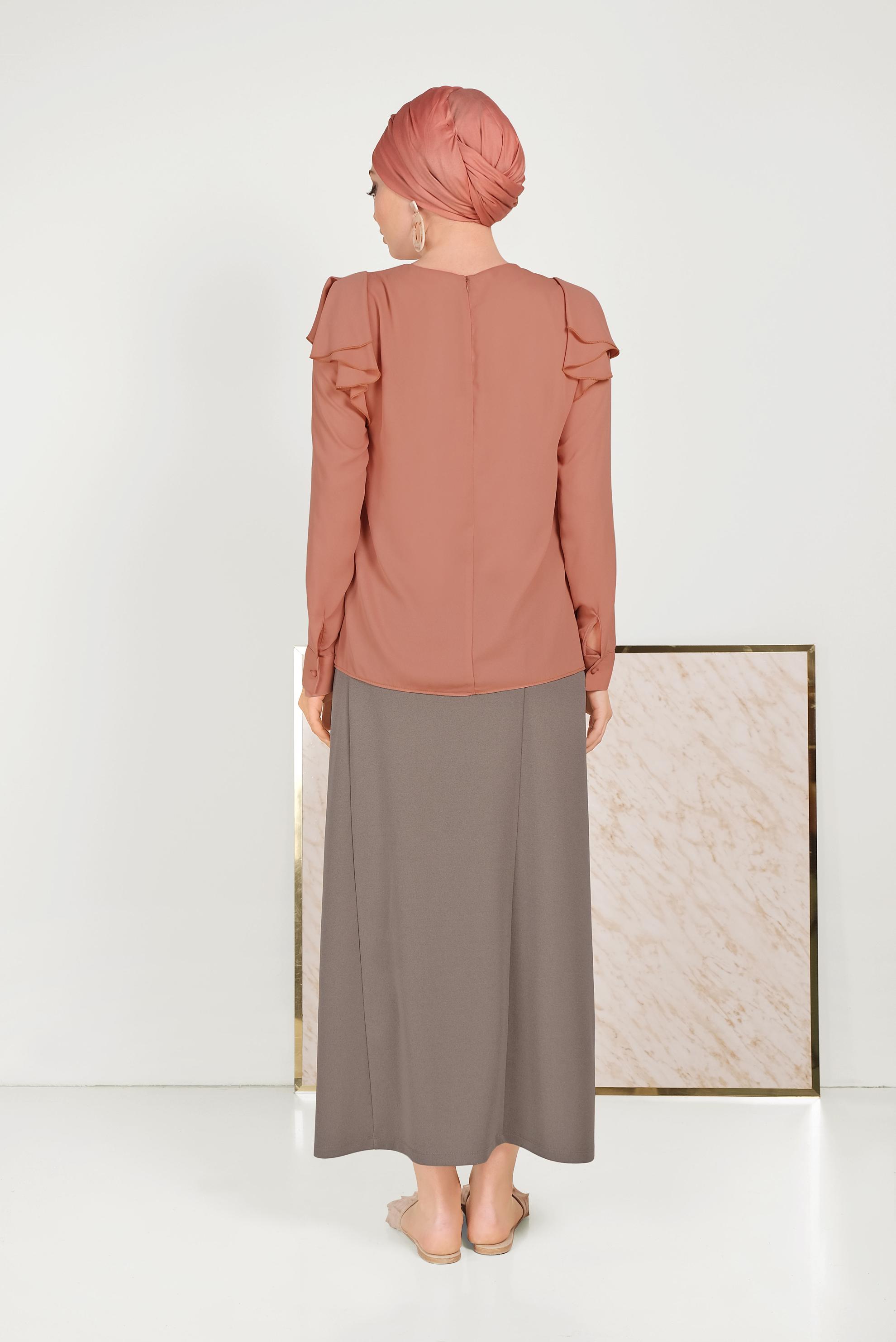 Hijab clothing BROWN RUFFLED CHIFFON BLOUSE 40539