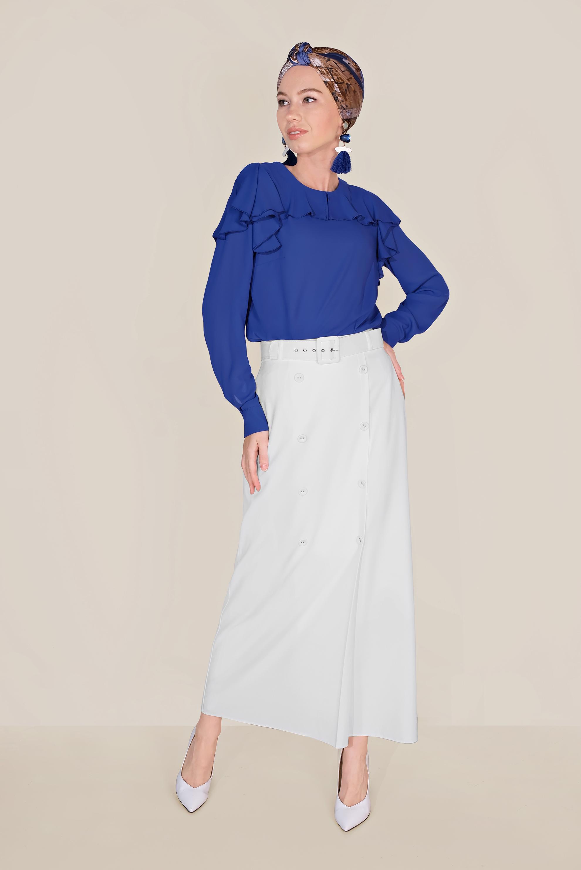 Tesettür giyim MAVİ VOLANLI ŞİFON BLUZ 40539