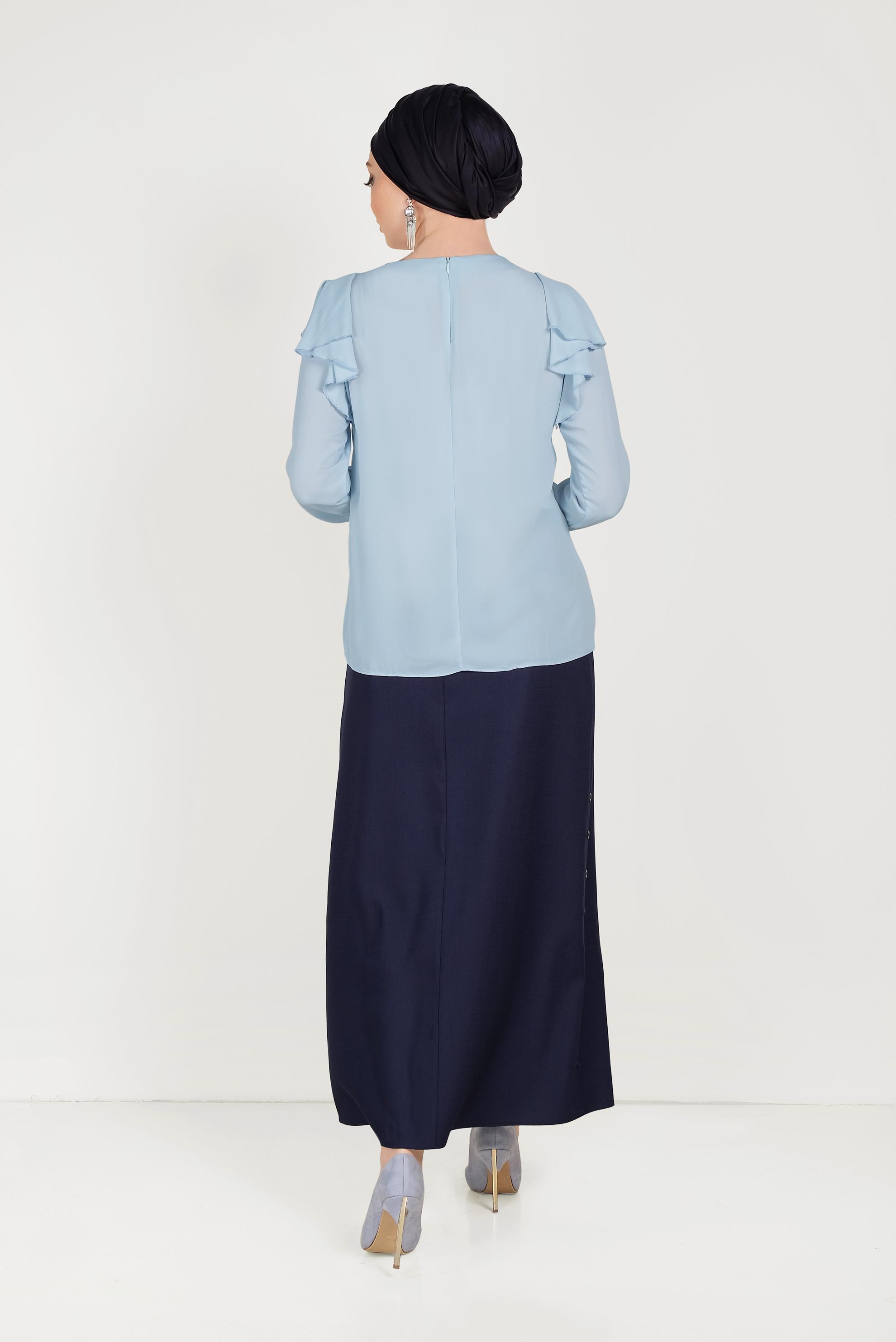 Tesettür giyim MAVİ VOLANLI ŞİFON BLUZ 40539