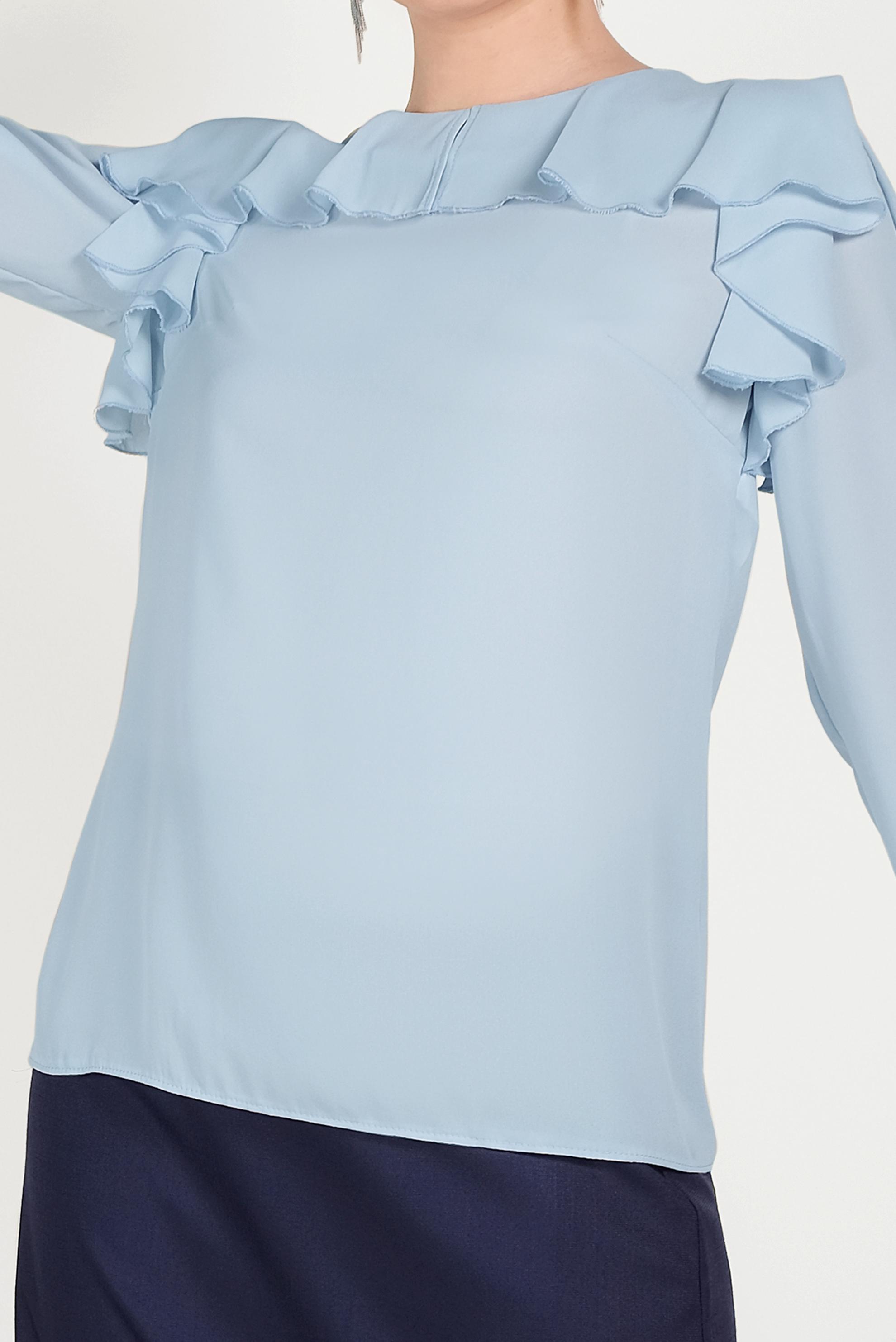 Tesettür giyim MAVİ VOLANLI ŞİFON BLUZ 40539