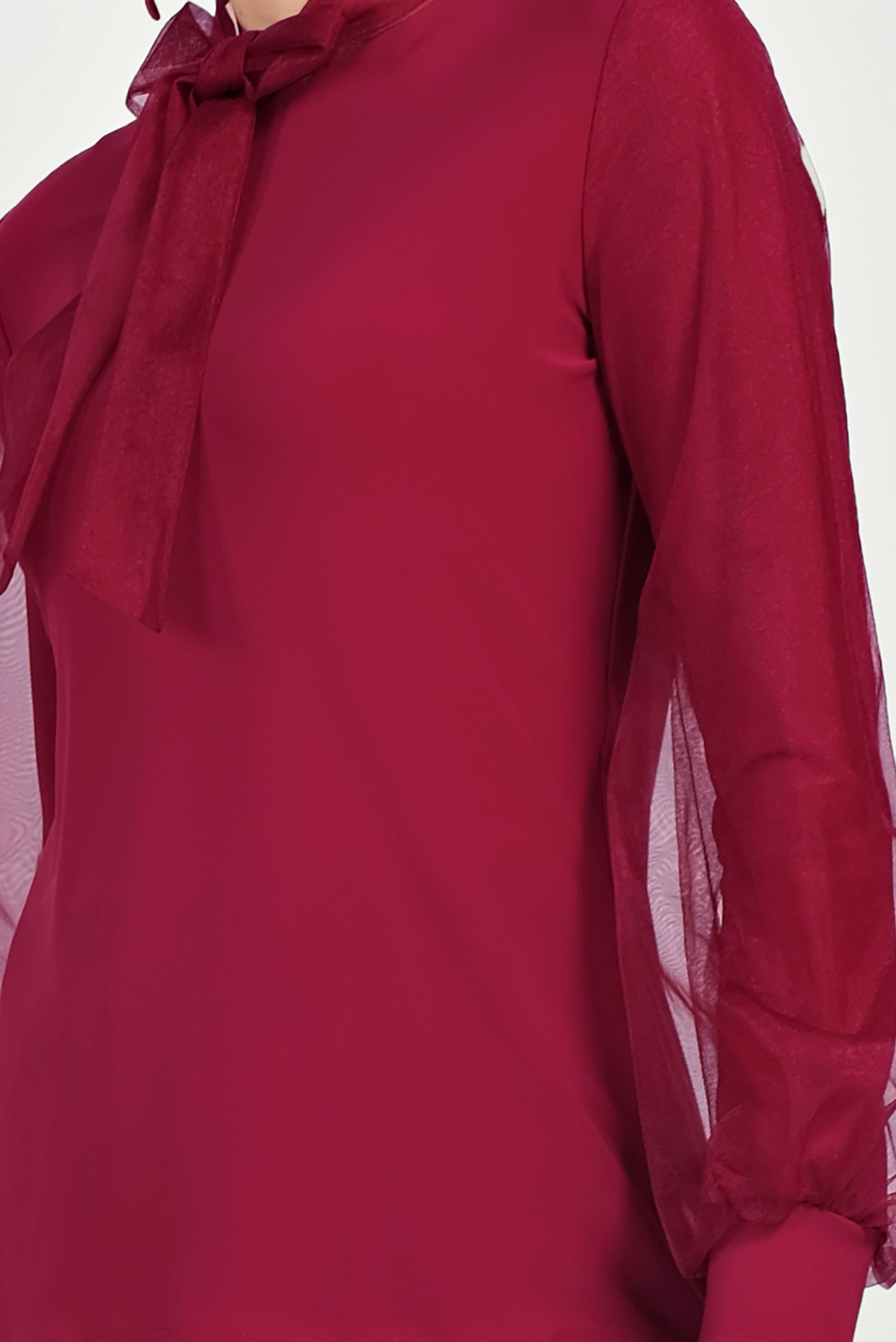 Tesettür giyim BORDO TÜL DETAYLI BLUZ 40597