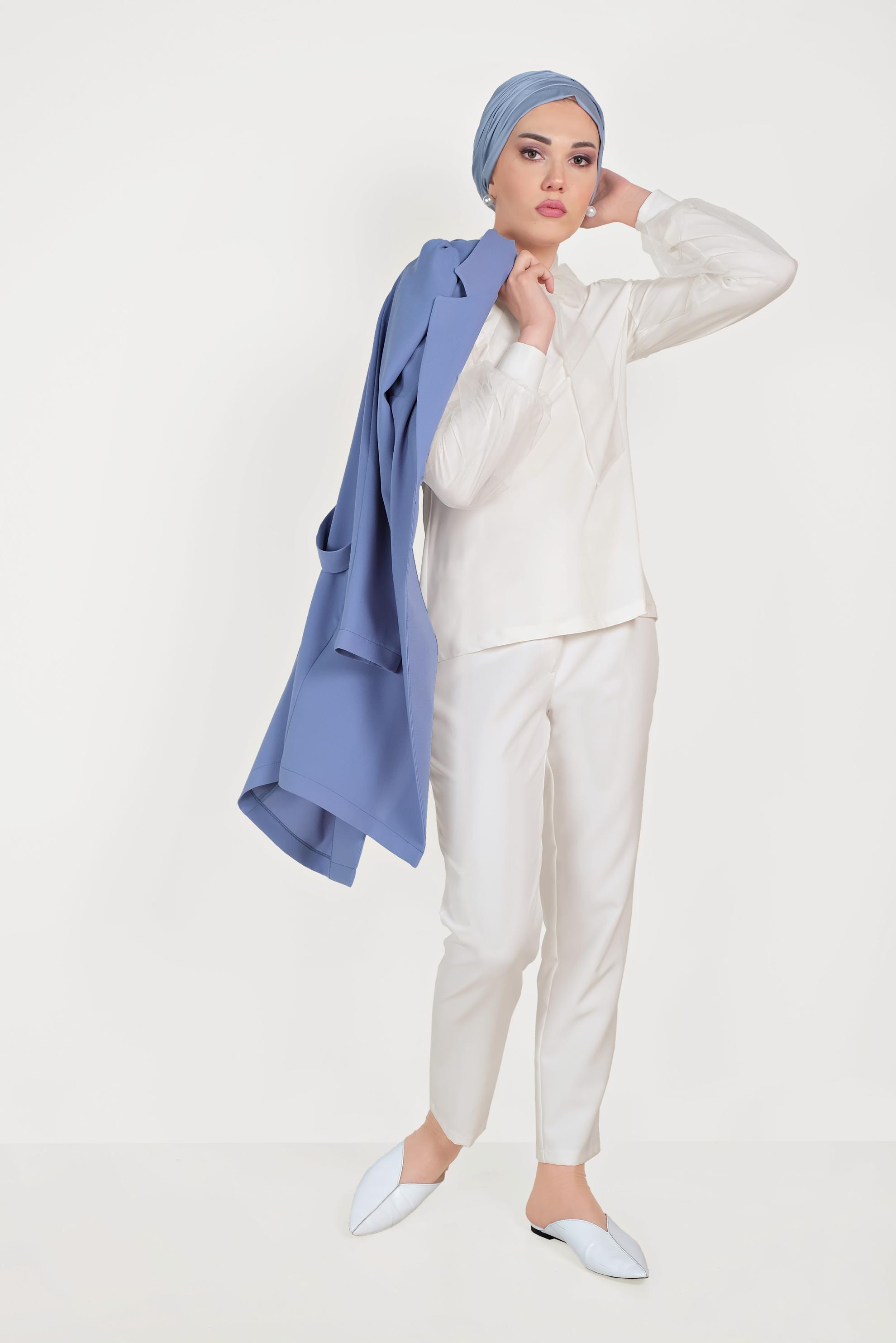 Tesettür giyim BEYAZ TÜL DETAYLI BLUZ 40597