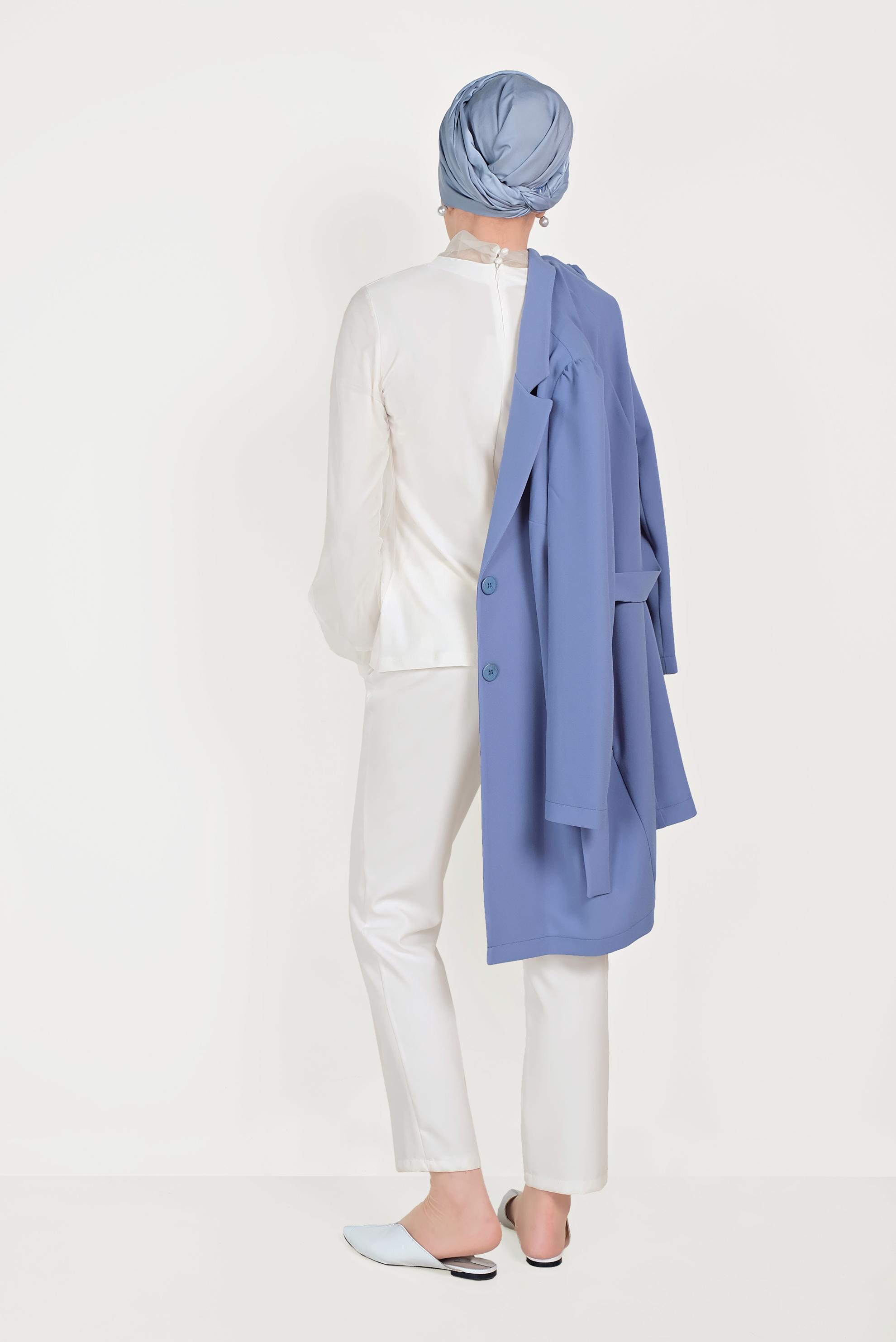 Tesettür giyim BEYAZ TÜL DETAYLI BLUZ 40597