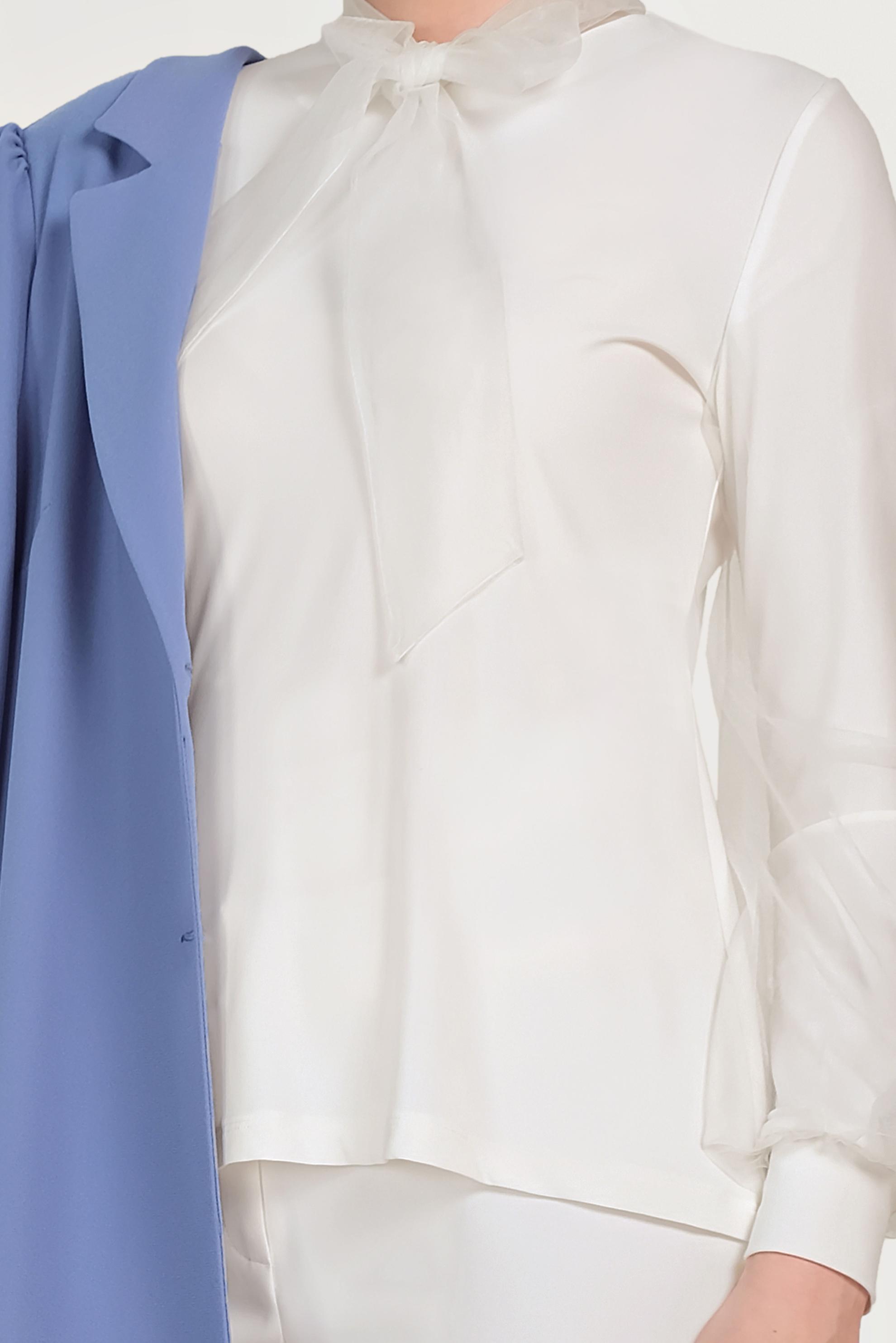 Tesettür giyim BEYAZ TÜL DETAYLI BLUZ 40597