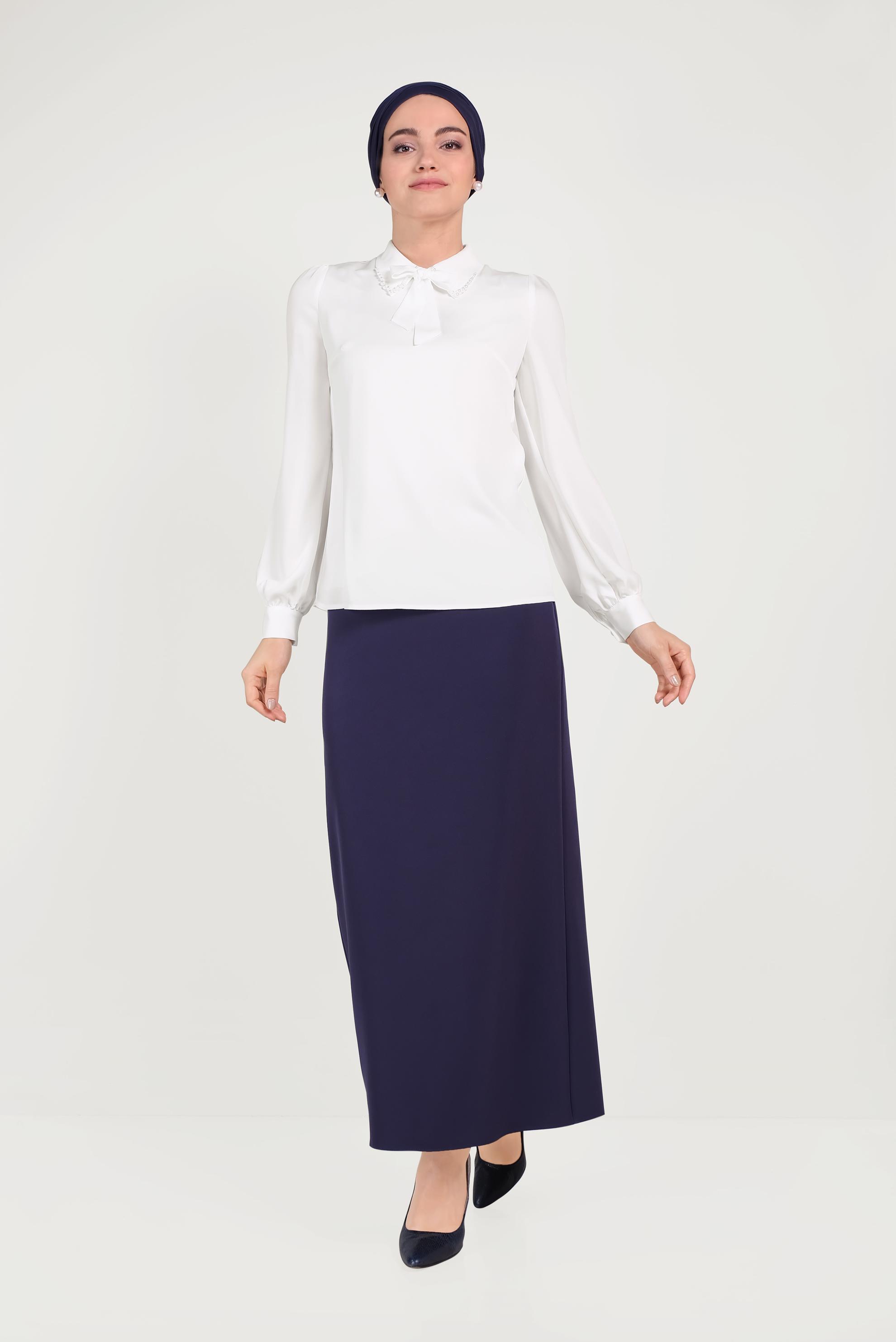 Tesettür giyim BEYAZ YAKASI İNCİLİ BLUZ 40603