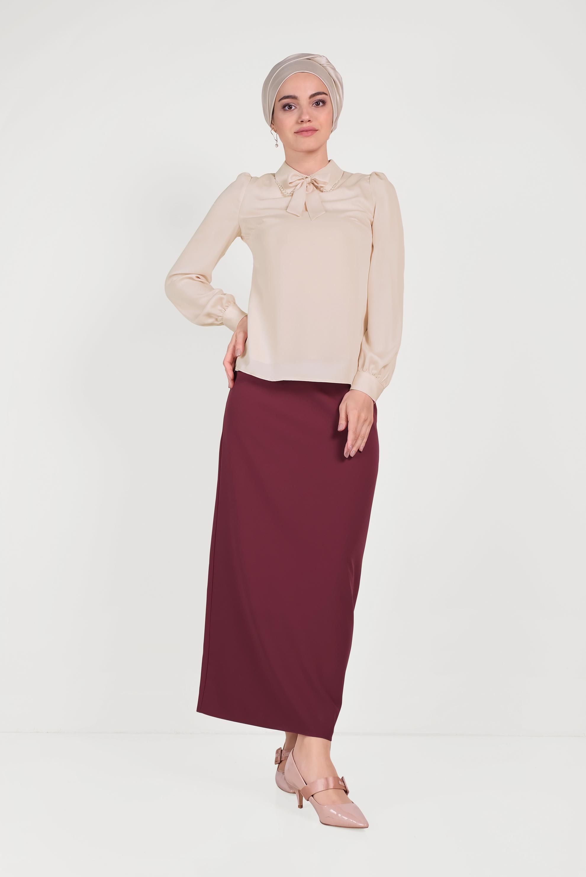 Tesettür giyim BEJ YAKASI İNCİLİ BLUZ 40603