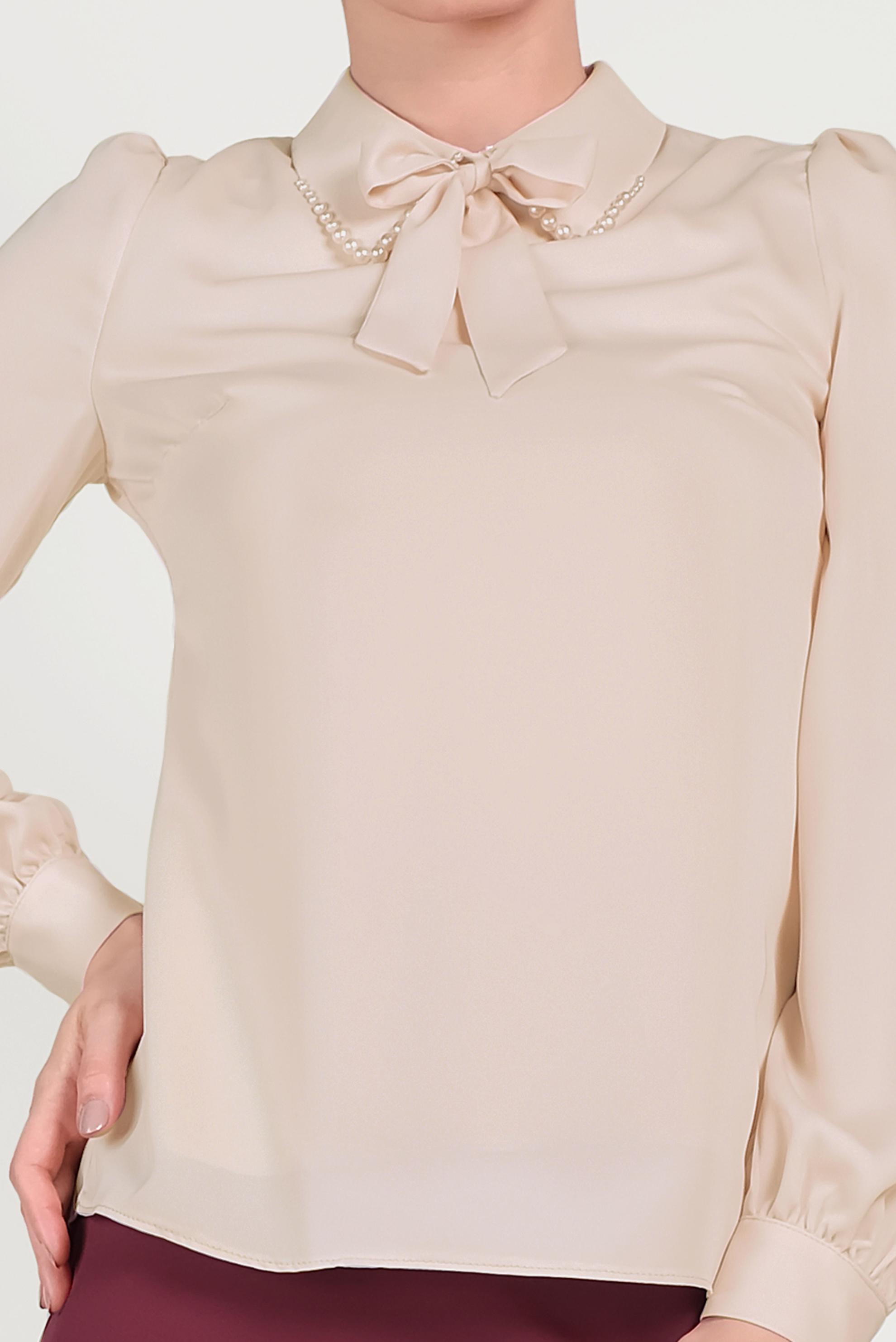 Tesettür giyim BEJ YAKASI İNCİLİ BLUZ 40603