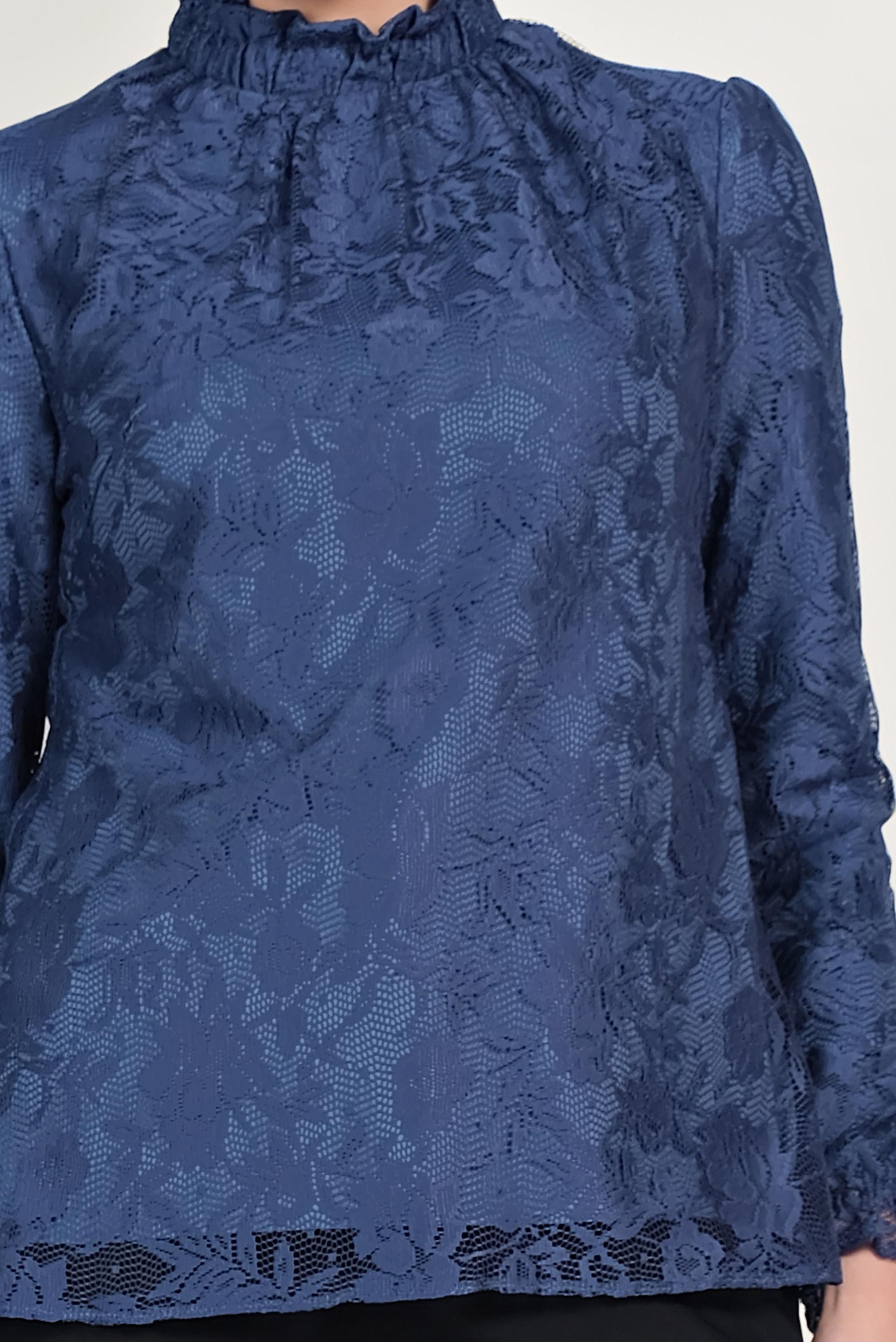 Tesettür giyim LACİVERT MANŞETLERİ LASTİKLİ DANTELLİ BLUZ 40688 