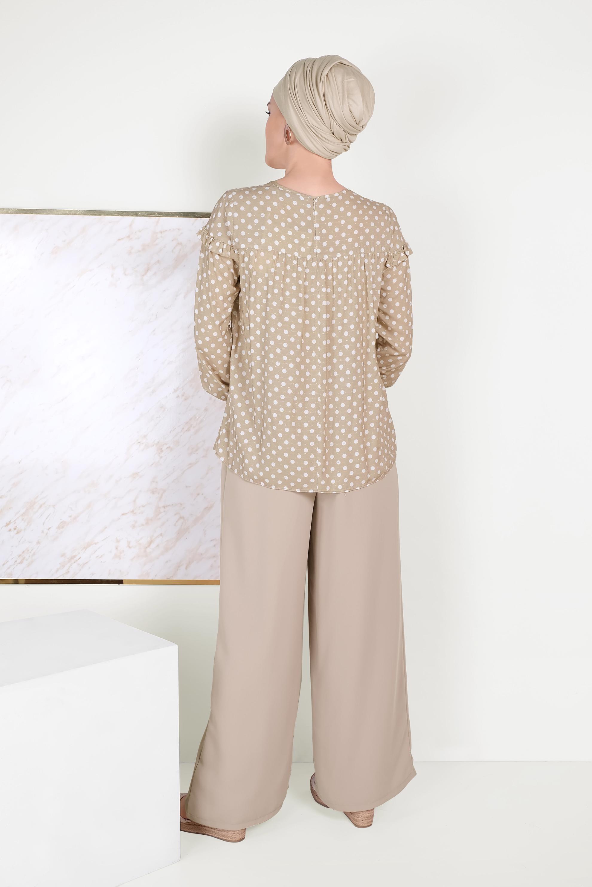 Tesettür giyim KAHVE PUANTİYE DESENLİ BLUZ 40689