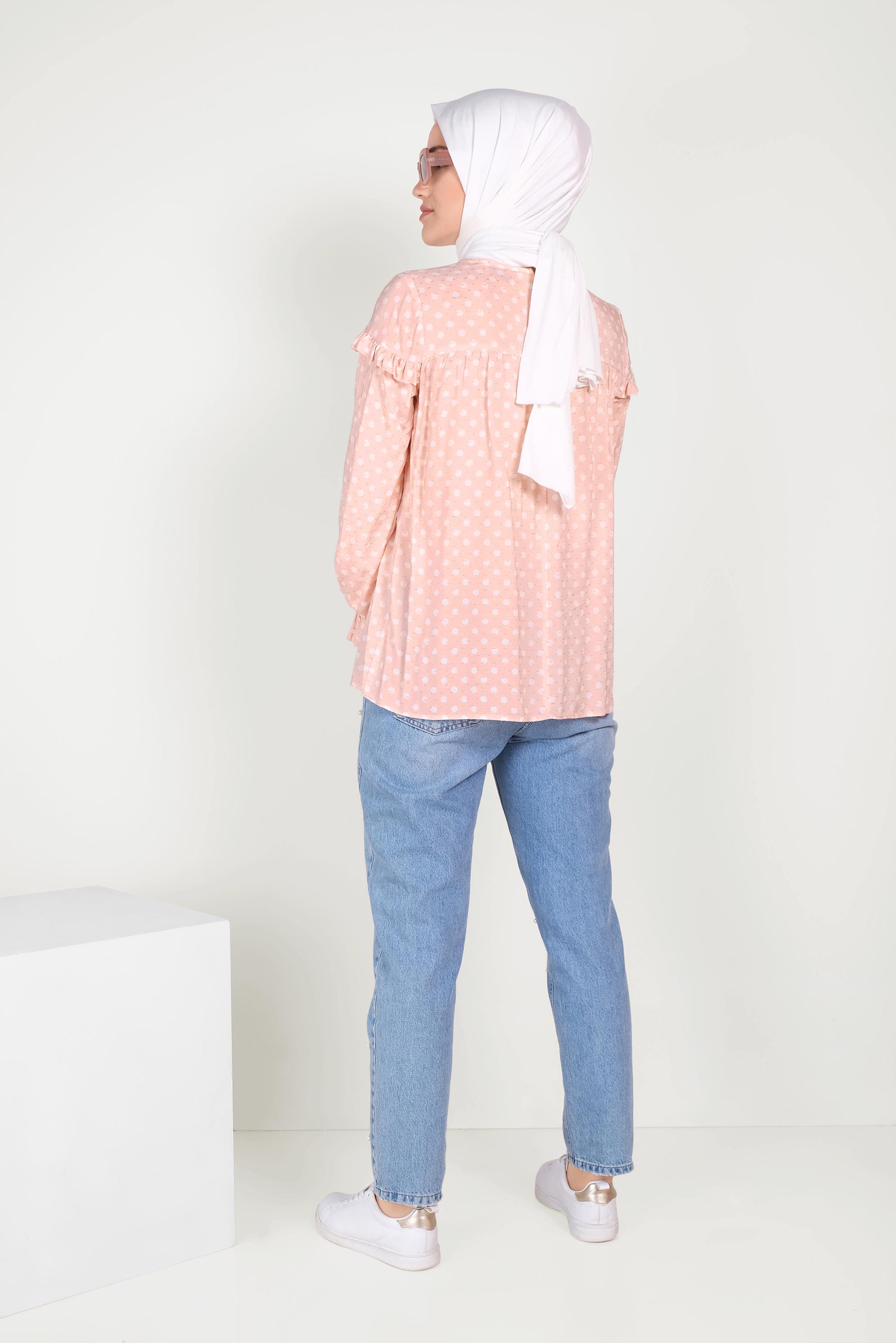 Tesettür giyim PUDRA PUANTİYE DESENLİ BLUZ 40689