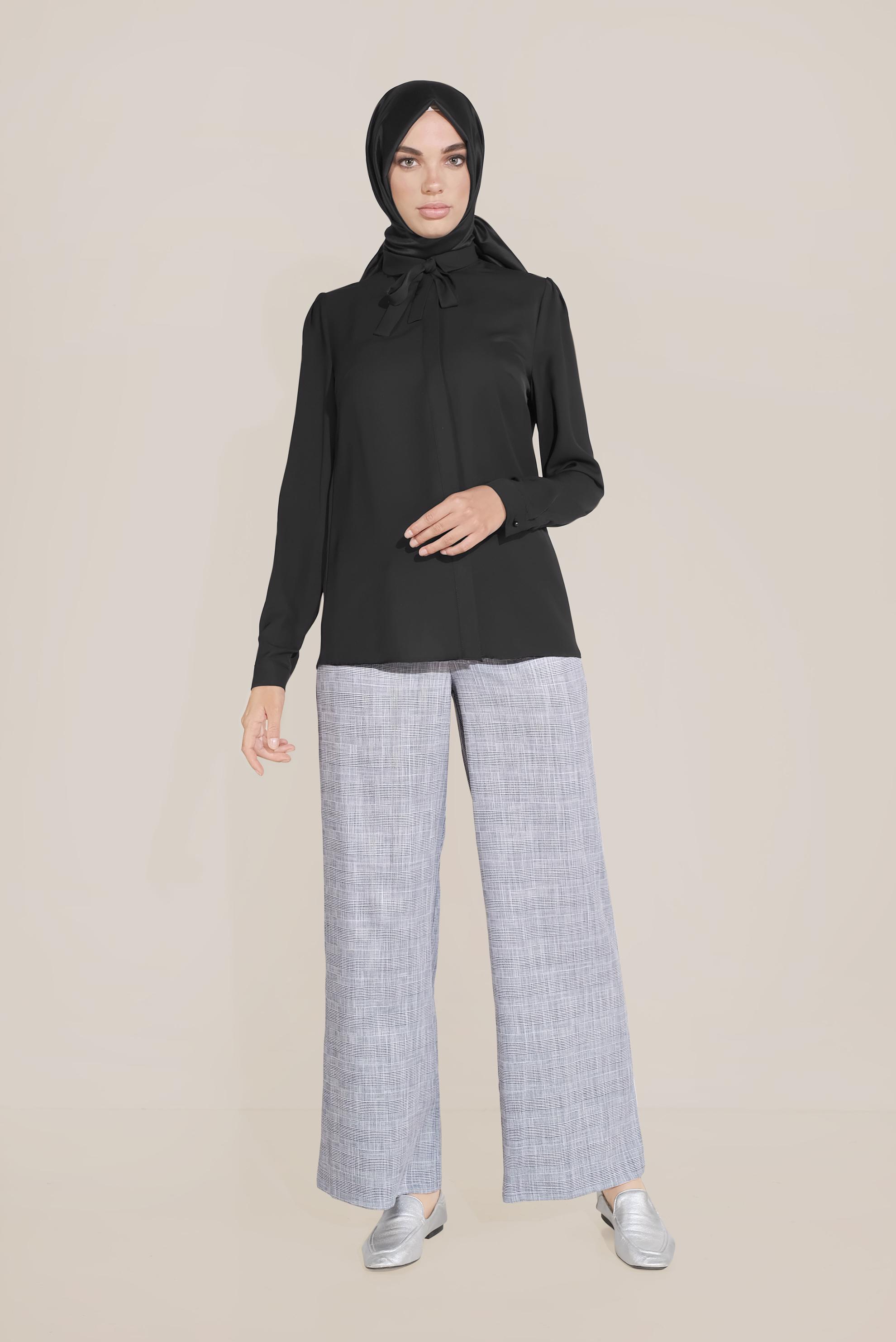 Tesettür giyim SİYAH ŞİFON YAKASI BAĞLAMALI BLUZ 40715