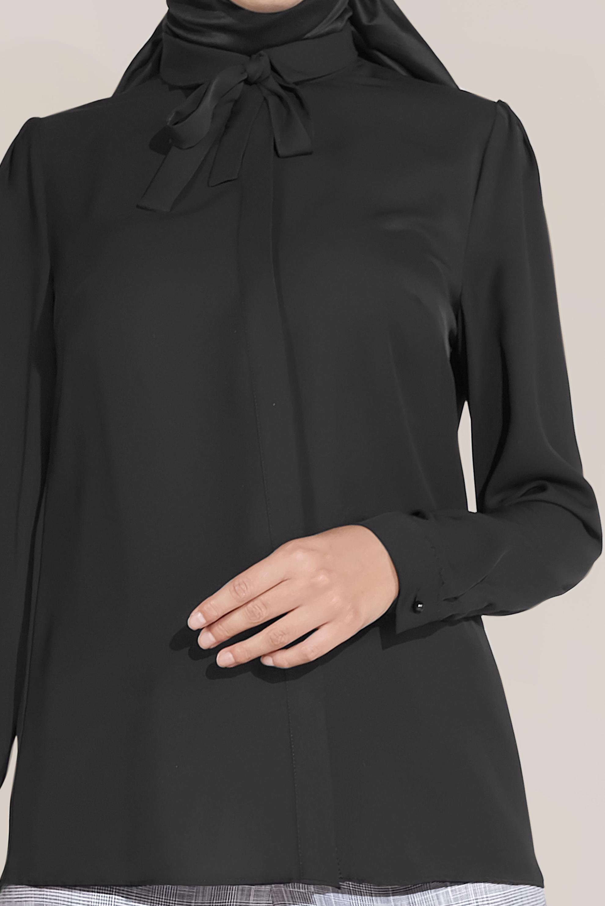 Tesettür giyim SİYAH ŞİFON YAKASI BAĞLAMALI BLUZ 40715