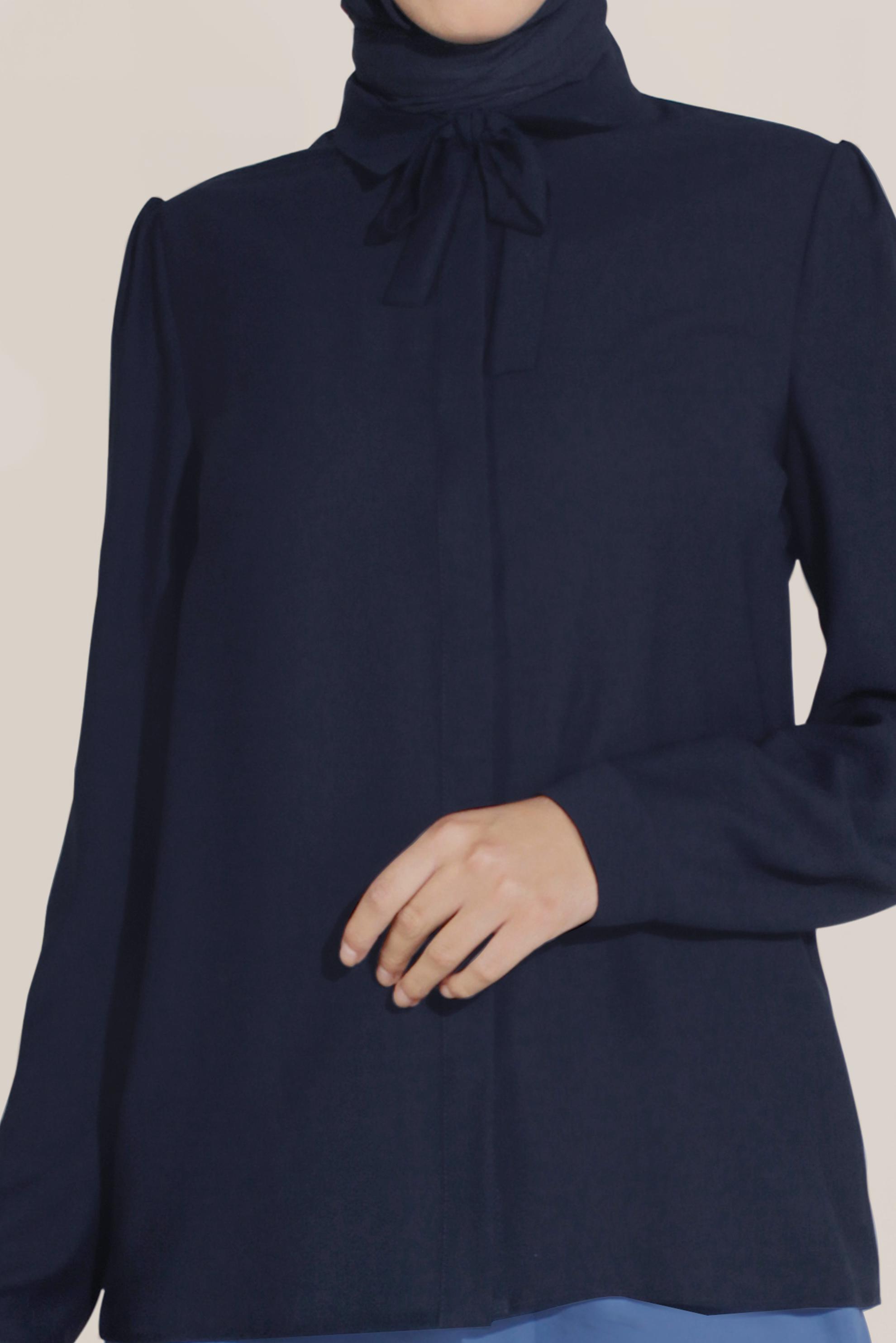 Tesettür giyim LACİVERT ŞİFON YAKASI BAĞLAMALI BLUZ 40715