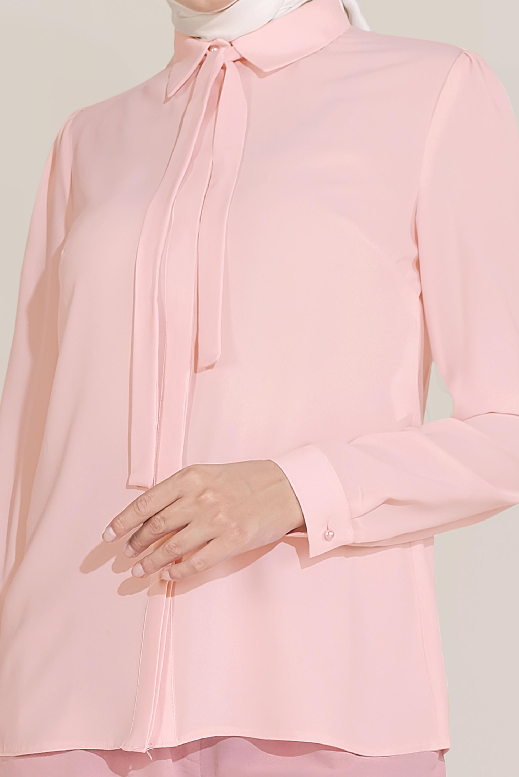 Tesettür giyim PUDRA ŞİFON YAKASI BAĞLAMALI BLUZ 40715