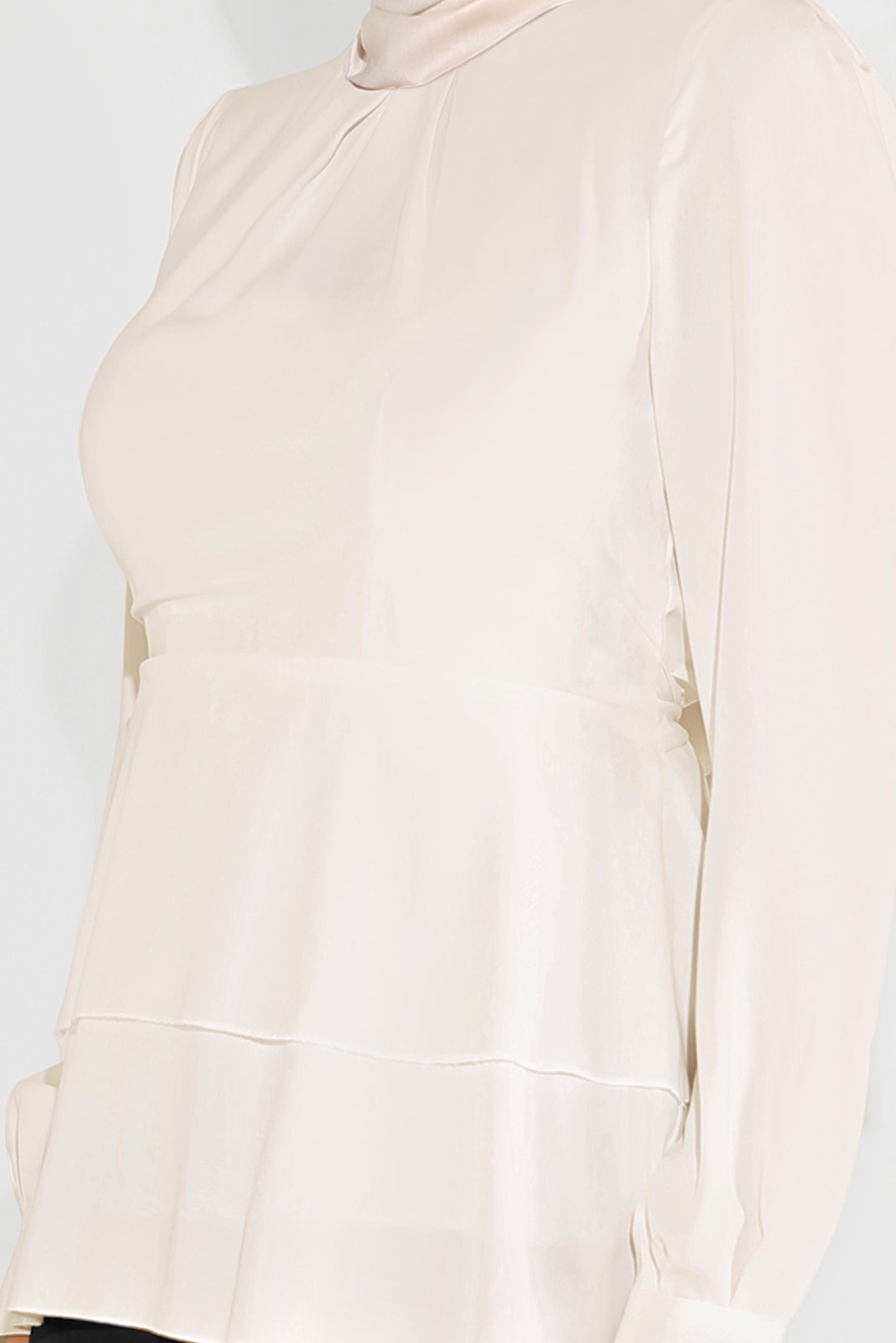 Tesettür giyim BEYAZ FIRFIRLI BİSİKLET YAKA ŞİFON BLUZ 40717