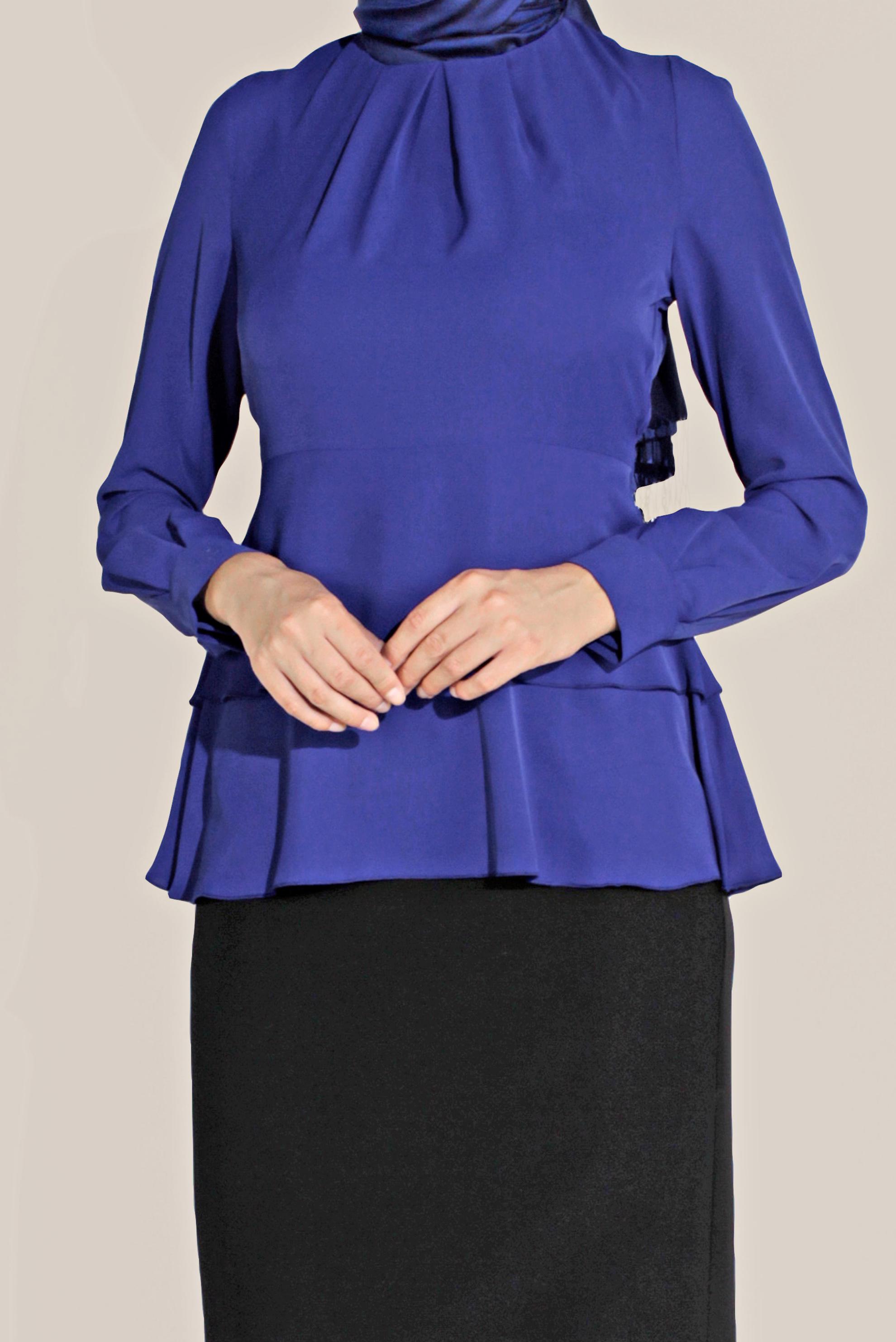 Tesettür giyim LACİVERT FIRFIRLI BİSİKLET YAKA ŞİFON BLUZ 40717