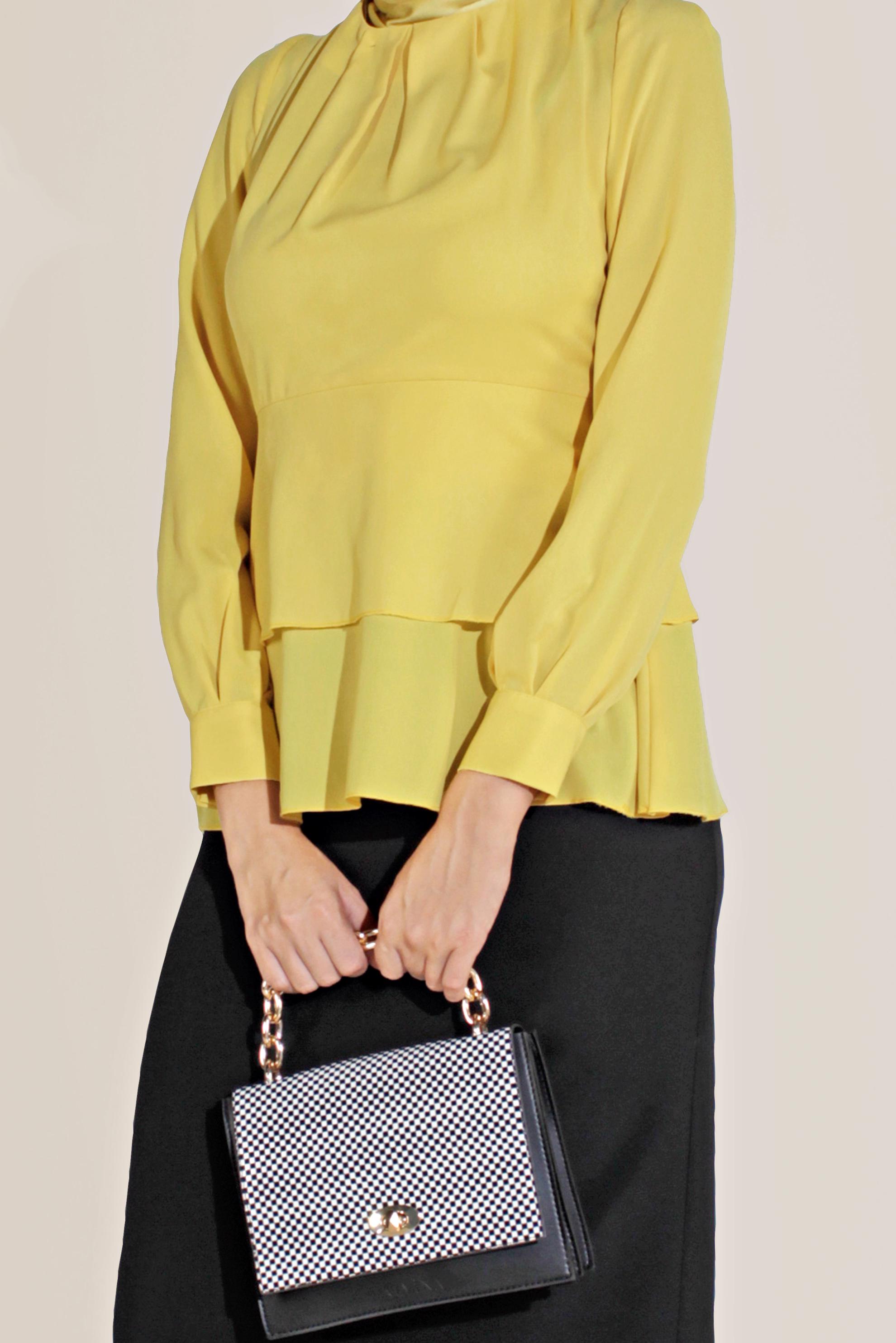 Tesettür giyim SARI FIRFIRLI BİSİKLET YAKA ŞİFON BLUZ 40717